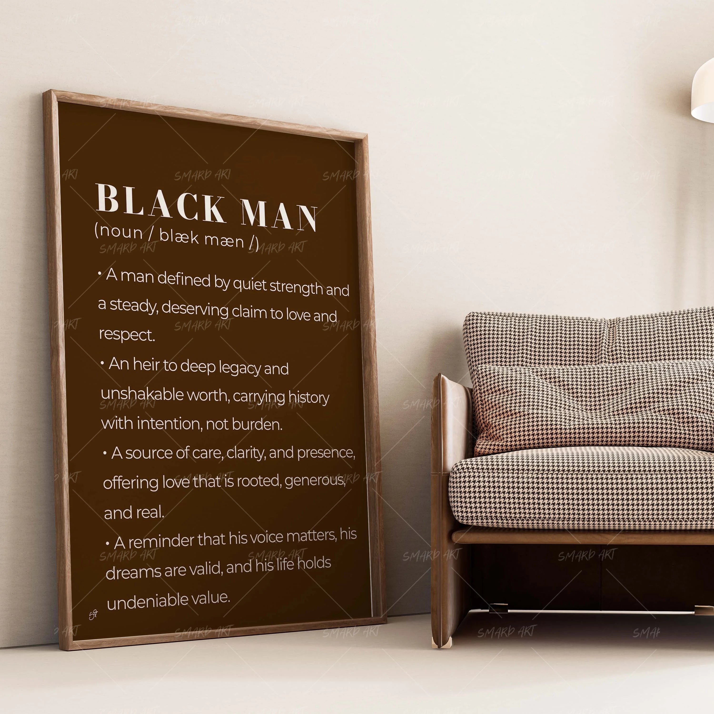 Black Man Meaning-wall art print featuring decorative artistic design suitable for living rooms, offices, and schools by SmardArt. Elevate your space with Black wall art that speaks to culture, identity, and creativity. At Smard, we celebrate artistry made with melanin, bringing powerful and inspiring designs to life.