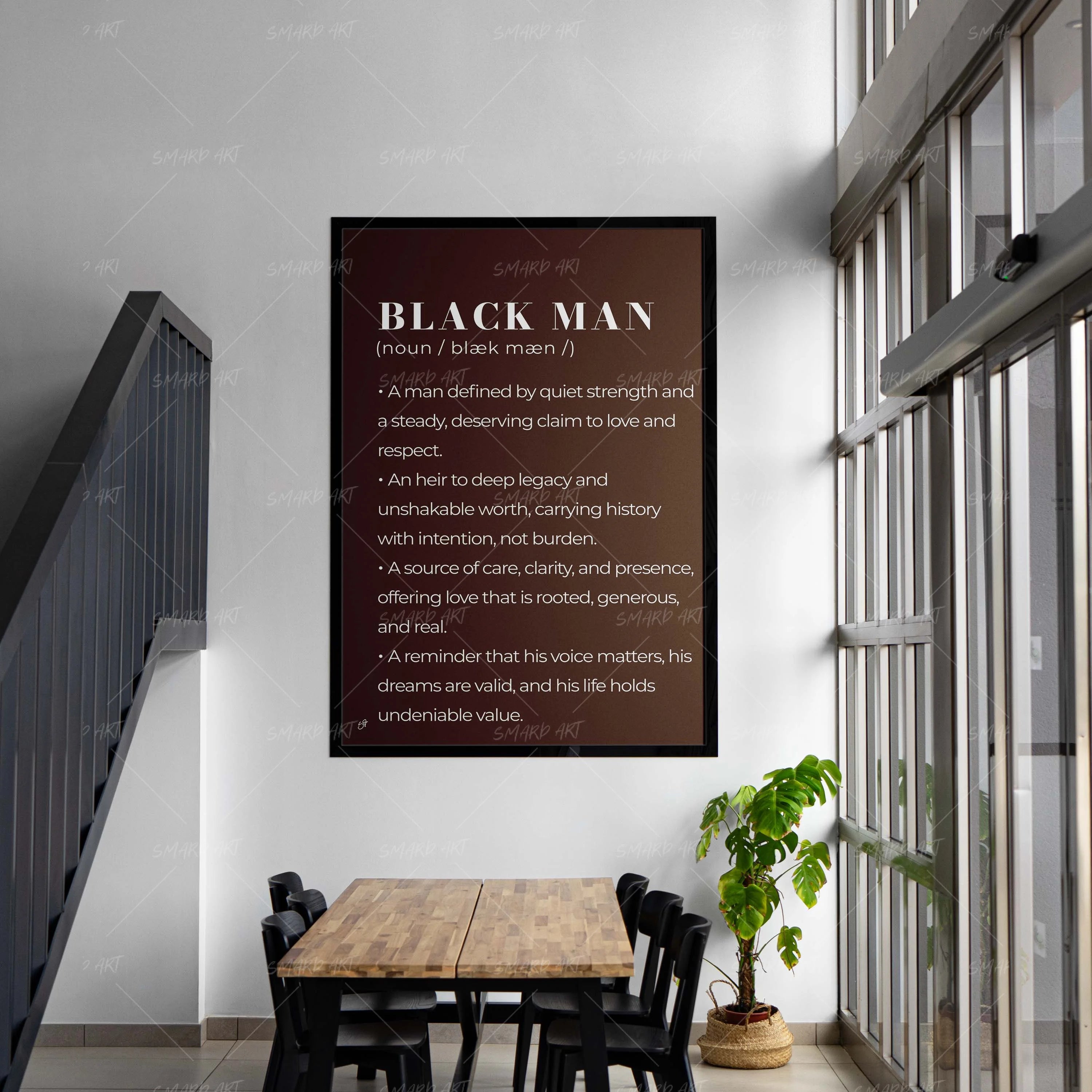 Black Man Meaning-wall art print featuring decorative artistic design suitable for living rooms, offices, and schools by SmardArt. Elevate your space with Black wall art that speaks to culture, identity, and creativity. At Smard, we celebrate artistry made with melanin, bringing powerful and inspiring designs to life.