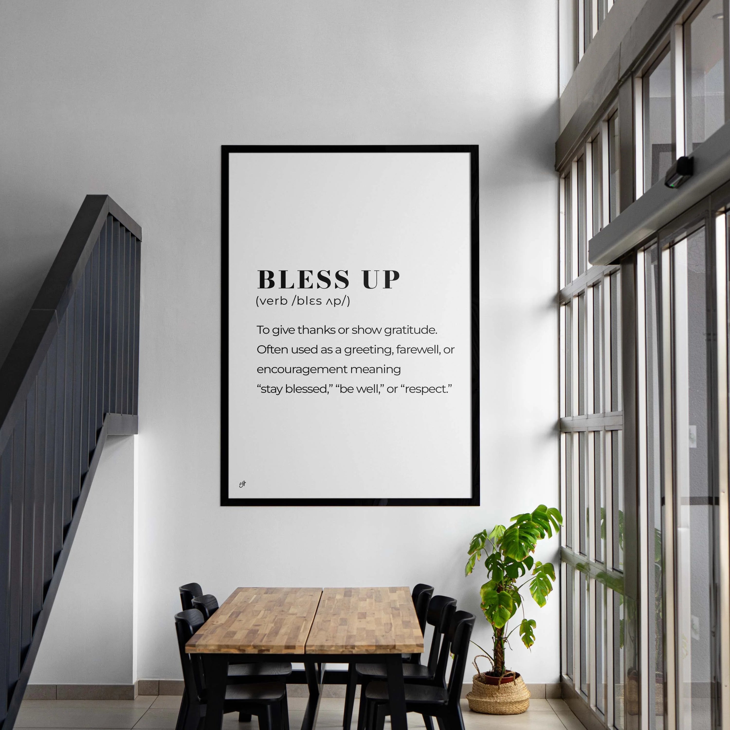 Bless Up Meaning-wall art print featuring decorative artistic design suitable for living rooms, offices, and schools by SmardArt. Elevate your space with Black wall art that speaks to culture, identity, and creativity. At Smard, we celebrate artistry made with melanin, bringing powerful and inspiring designs to life.