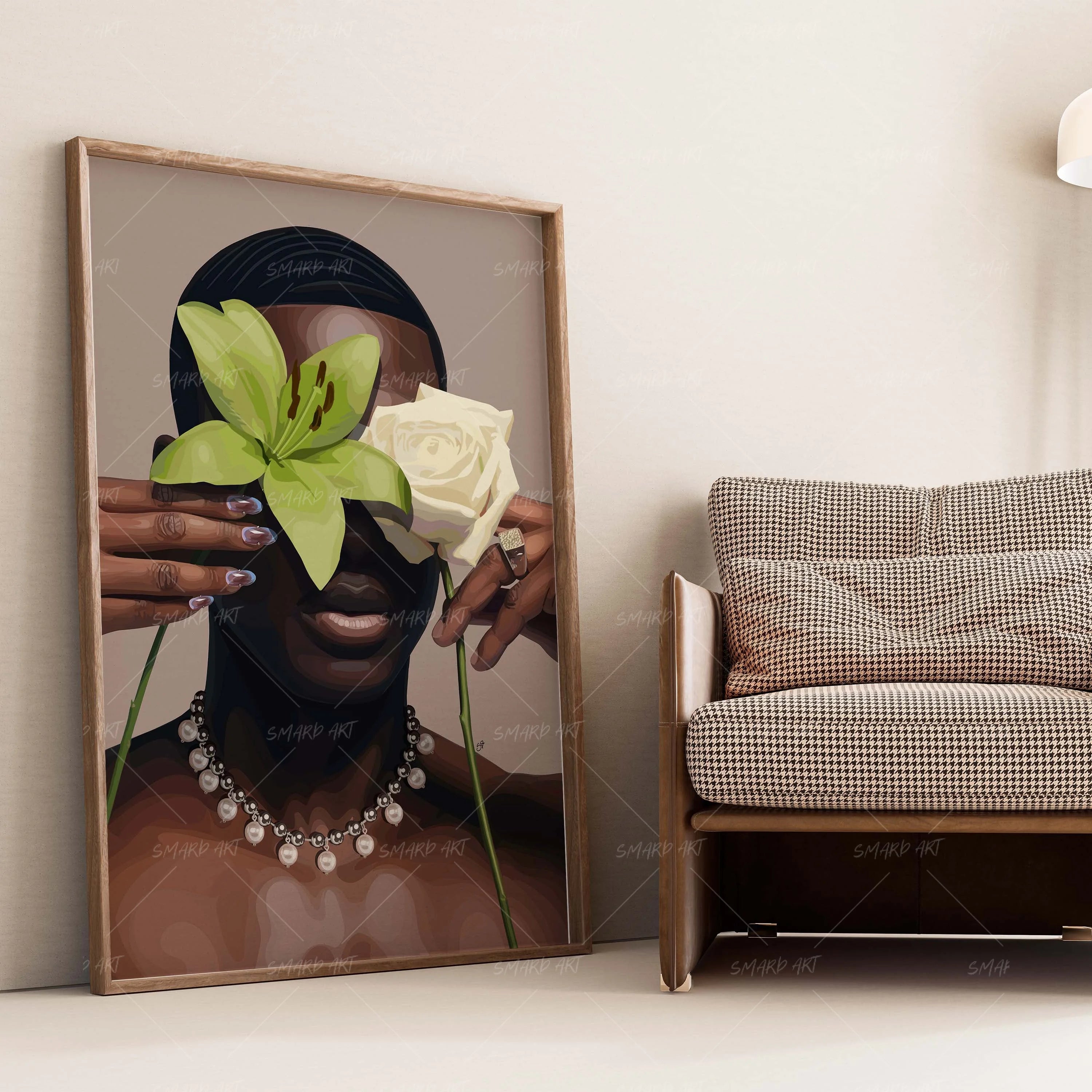 Blind in Bloom-wall art print featuring decorative artistic design suitable for living rooms, offices, and schools by SmardArt. Elevate your space with Black wall art that speaks to culture, identity, and creativity. At Smard, we celebrate artistry made with melanin, bringing powerful and inspiring designs to life.