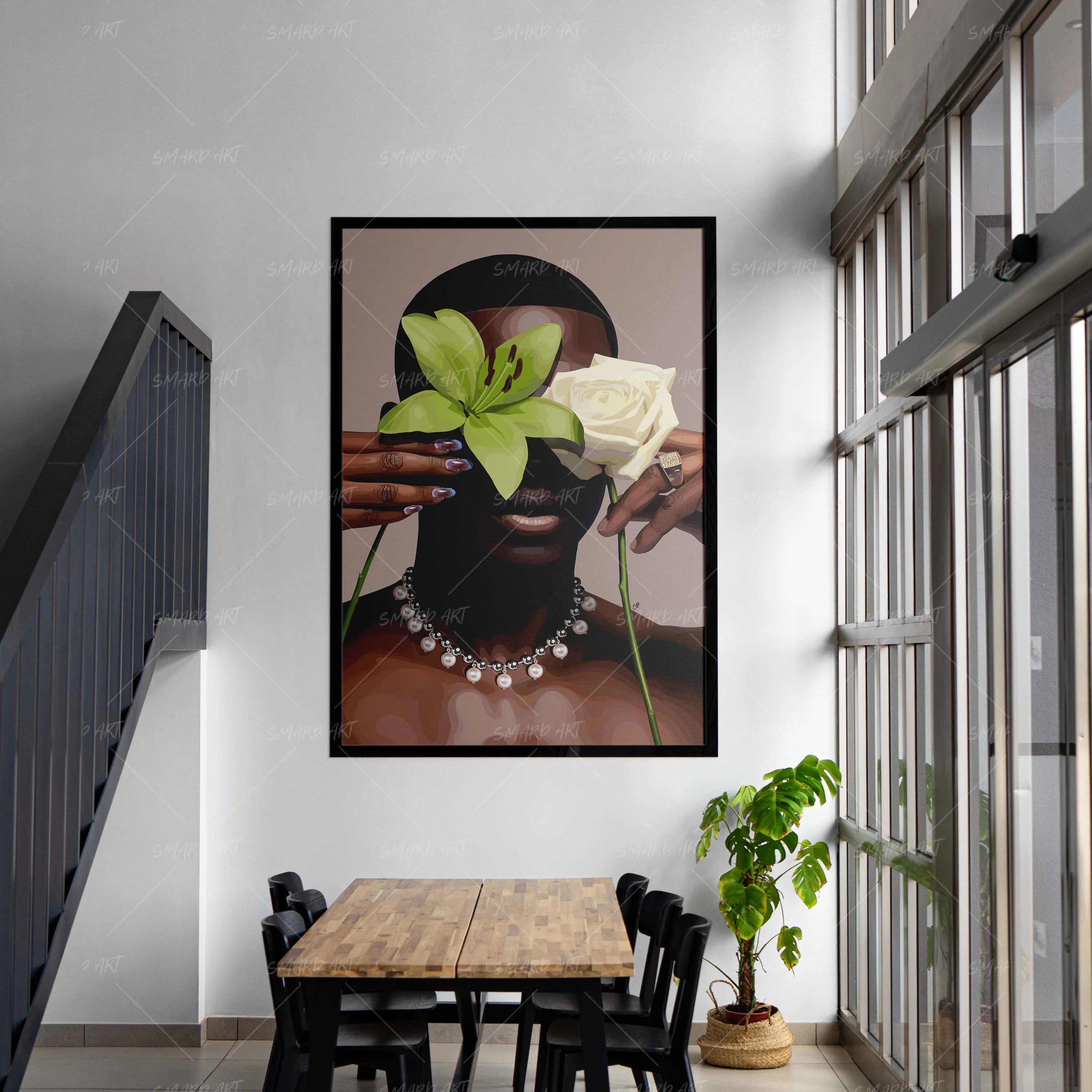 Blind in Bloom-wall art print featuring decorative artistic design suitable for living rooms, offices, and schools by SmardArt. Elevate your space with Black wall art that speaks to culture, identity, and creativity. At Smard, we celebrate artistry made with melanin, bringing powerful and inspiring designs to life.
