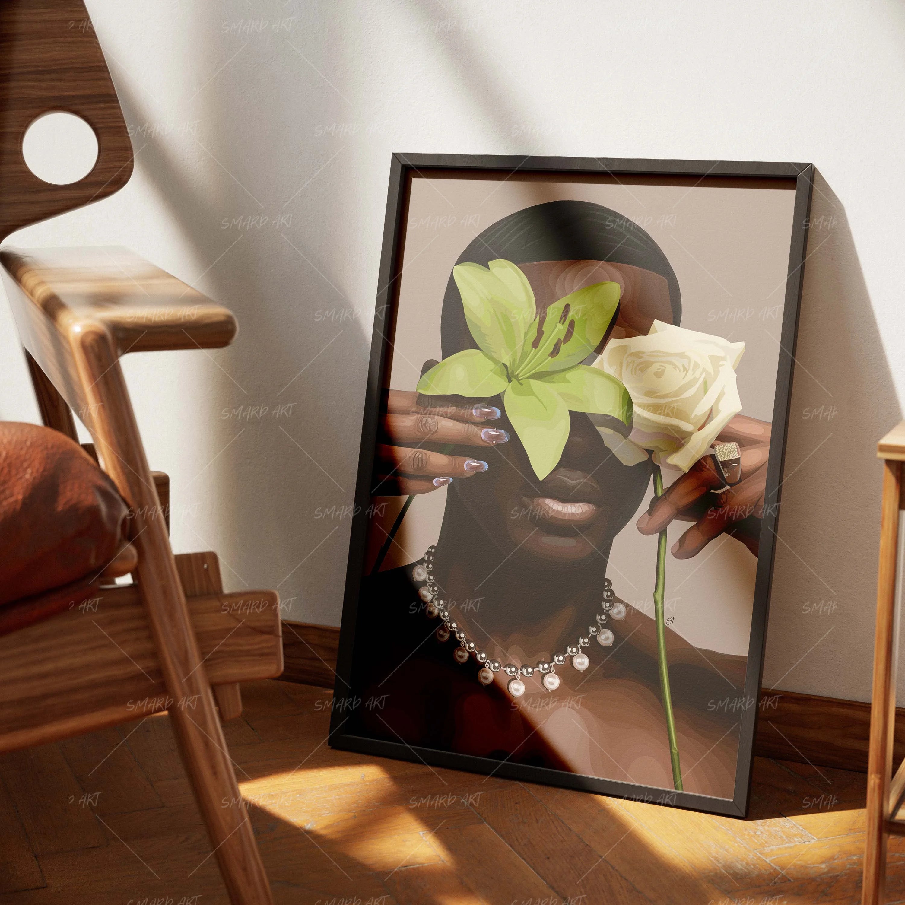 Blind in Bloom-wall art print featuring decorative artistic design suitable for living rooms, offices, and schools by SmardArt. Elevate your space with Black wall art that speaks to culture, identity, and creativity. At Smard, we celebrate artistry made with melanin, bringing powerful and inspiring designs to life.