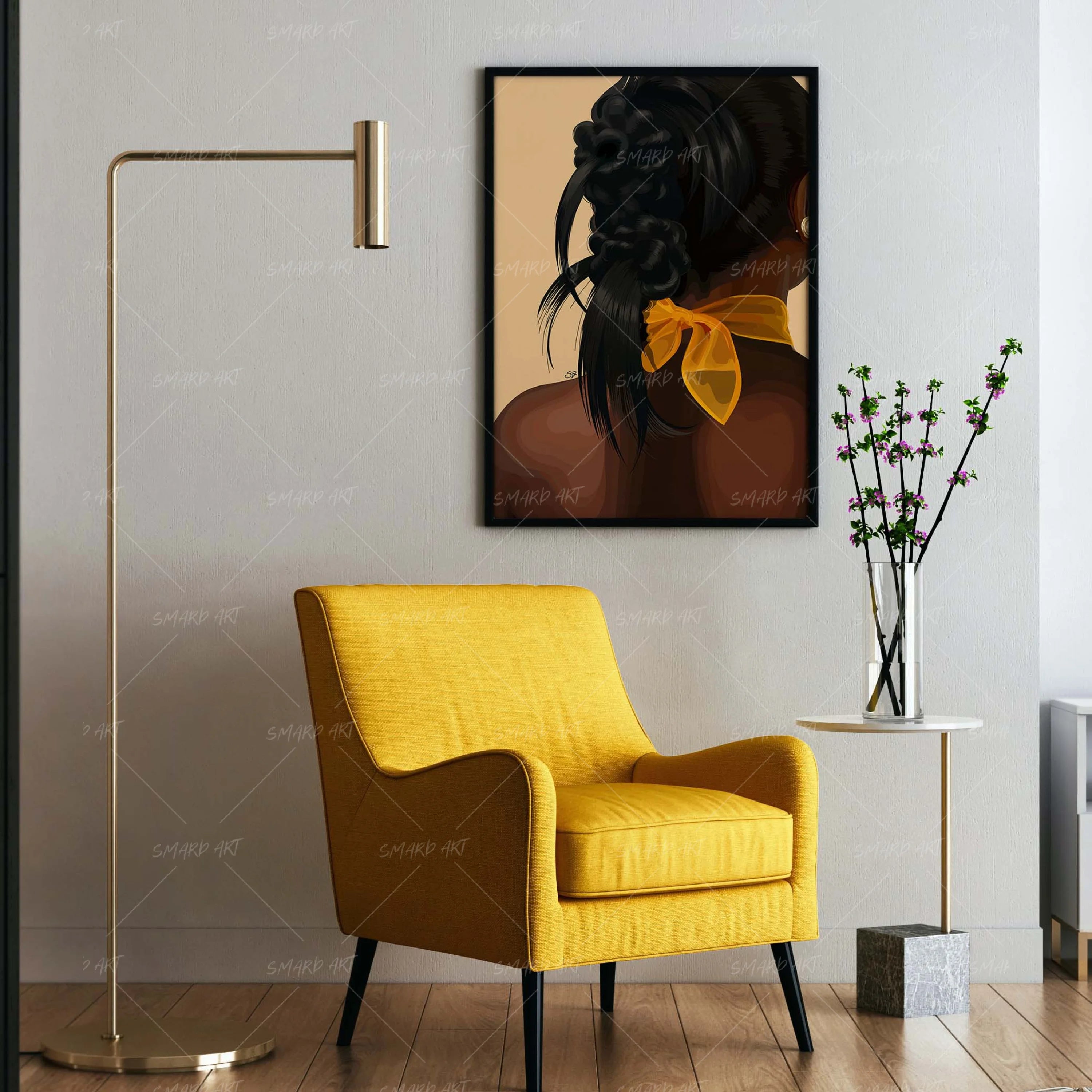 Bun & Bow-wall art print featuring decorative artistic design suitable for living rooms, offices, and schools by SmardArt. Elevate your space with Black wall art that speaks to culture, identity, and creativity. At Smard, we celebrate artistry made with melanin, bringing powerful and inspiring designs to life.