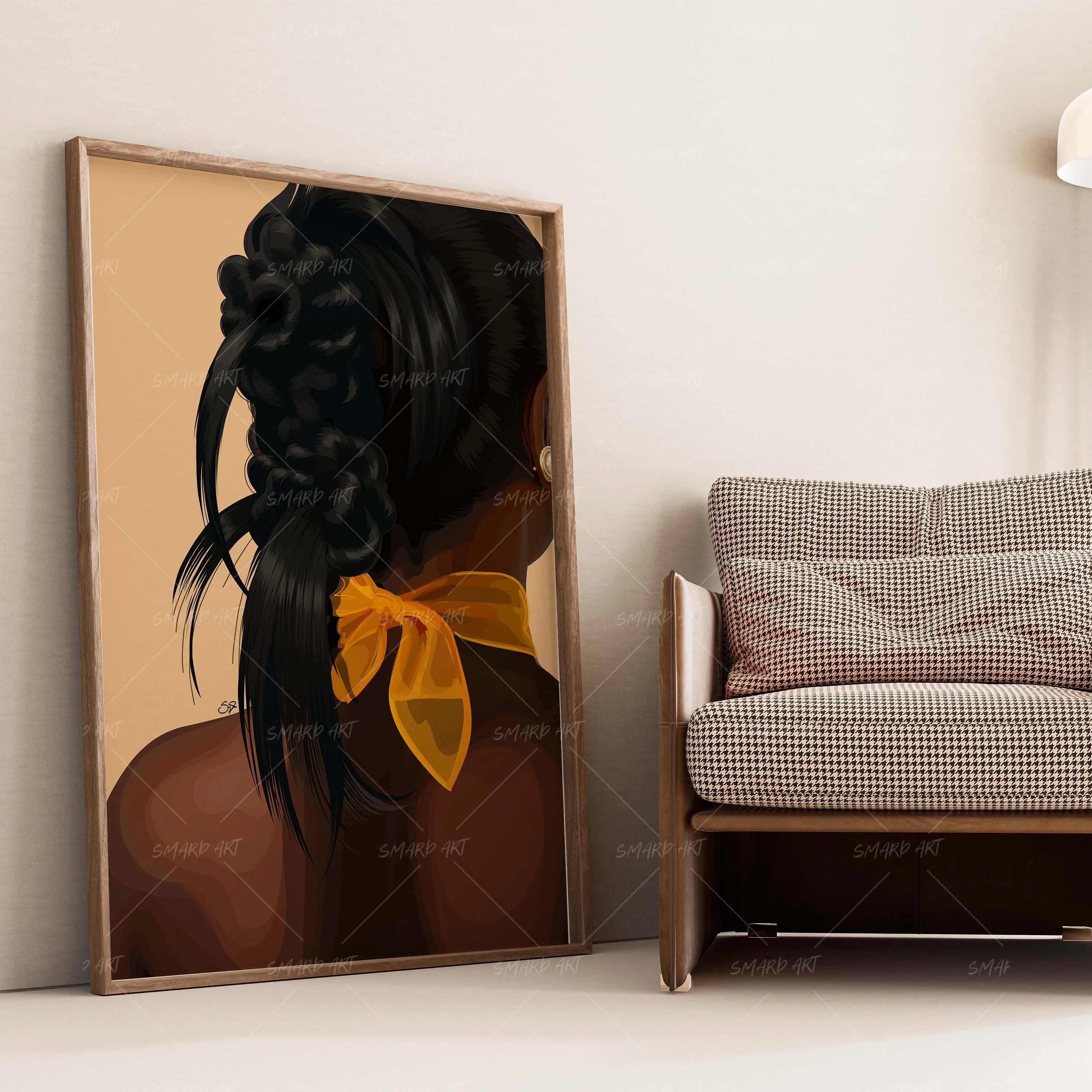 Bun & Bow-wall art print featuring decorative artistic design suitable for living rooms, offices, and schools by SmardArt. Elevate your space with Black wall art that speaks to culture, identity, and creativity. At Smard, we celebrate artistry made with melanin, bringing powerful and inspiring designs to life.