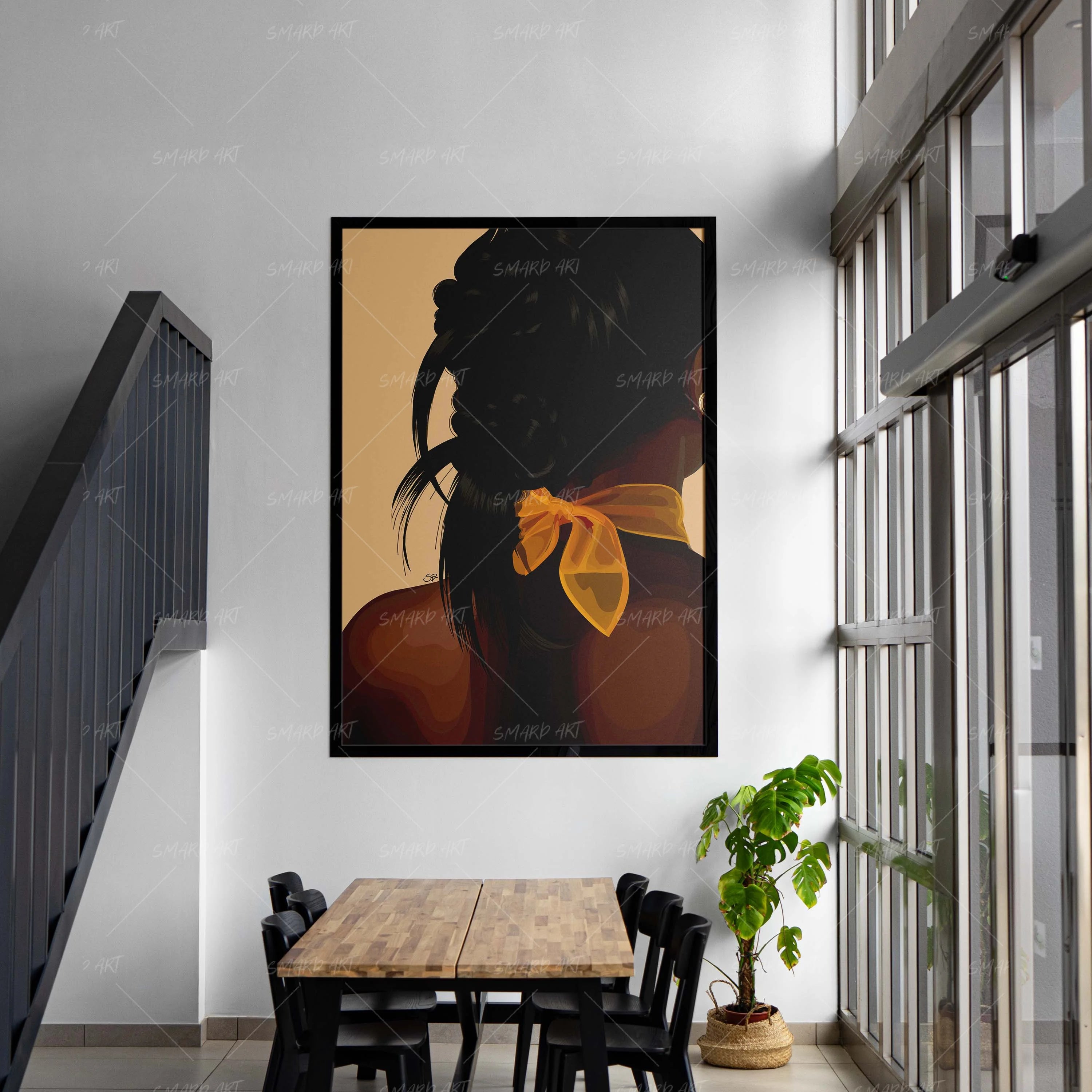 Bun & Bow-wall art print featuring decorative artistic design suitable for living rooms, offices, and schools by SmardArt. Elevate your space with Black wall art that speaks to culture, identity, and creativity. At Smard, we celebrate artistry made with melanin, bringing powerful and inspiring designs to life.