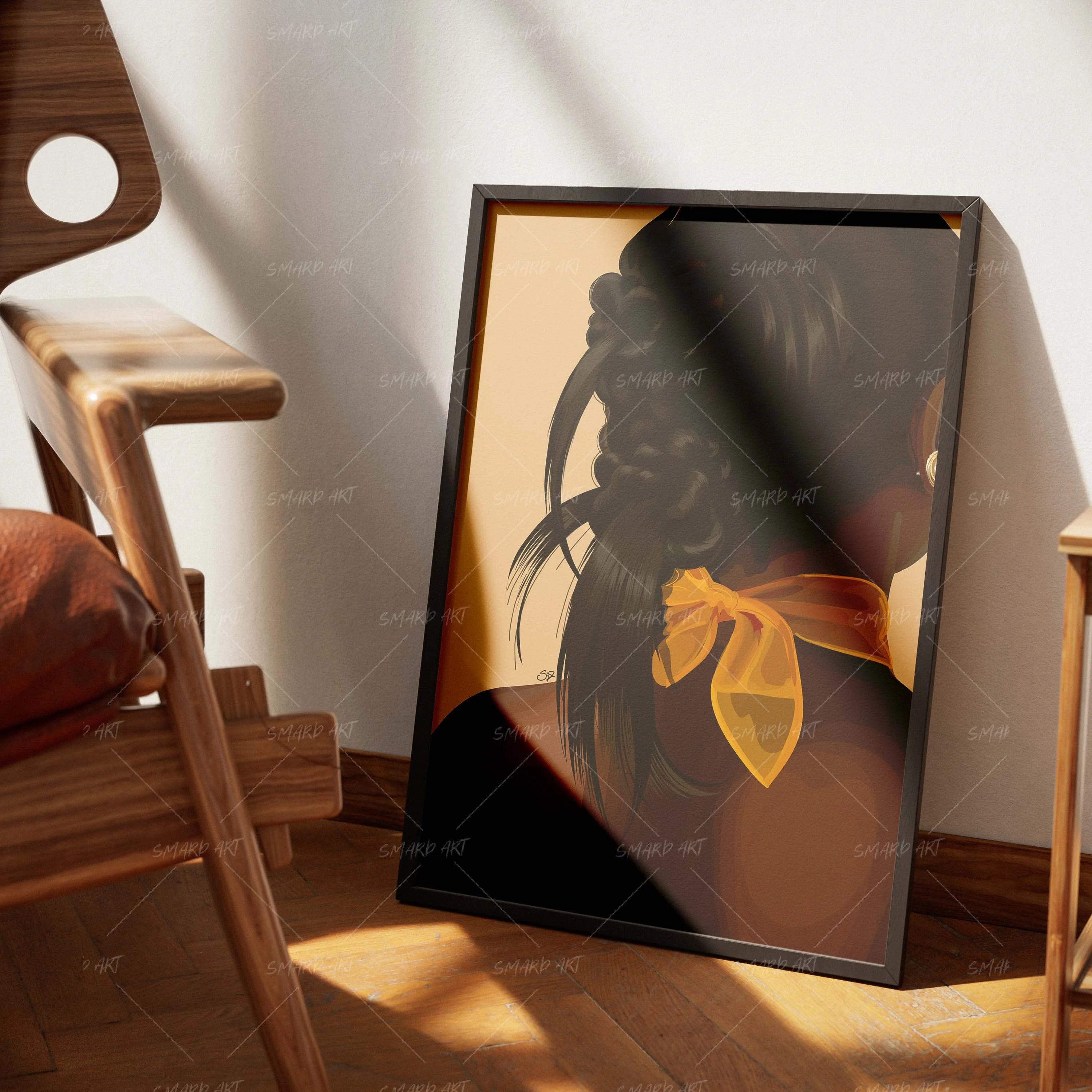 Bun & Bow-wall art print featuring decorative artistic design suitable for living rooms, offices, and schools by SmardArt. Elevate your space with Black wall art that speaks to culture, identity, and creativity. At Smard, we celebrate artistry made with melanin, bringing powerful and inspiring designs to life.