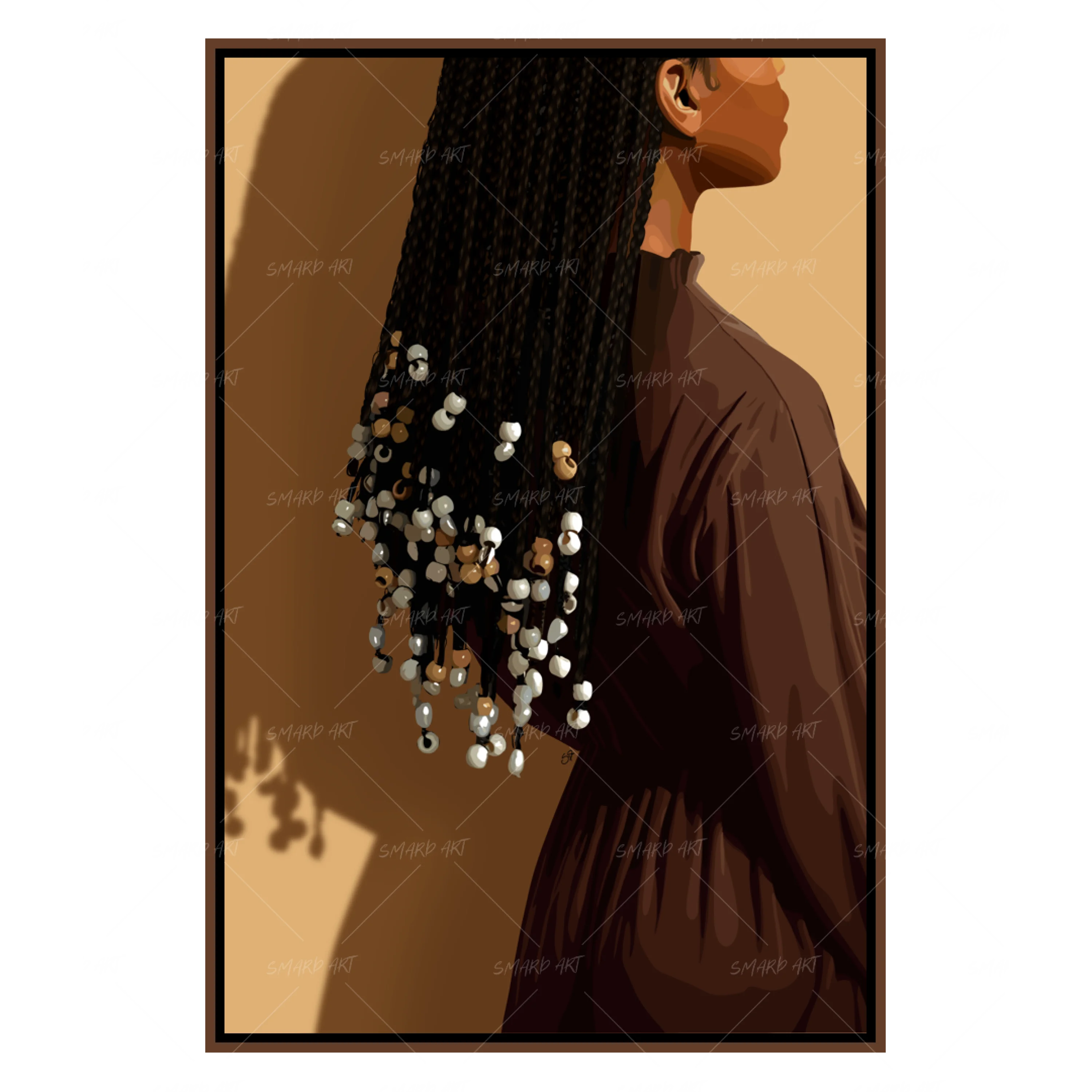 Beaded Beauty IV-wall art print featuring decorative artistic design suitable for living rooms, offices, and schools by SmardArt. Elevate your space with Black wall art that speaks to culture, identity, and creativity. At Smard, we celebrate artistry made with melanin, bringing powerful and inspiring designs to life.