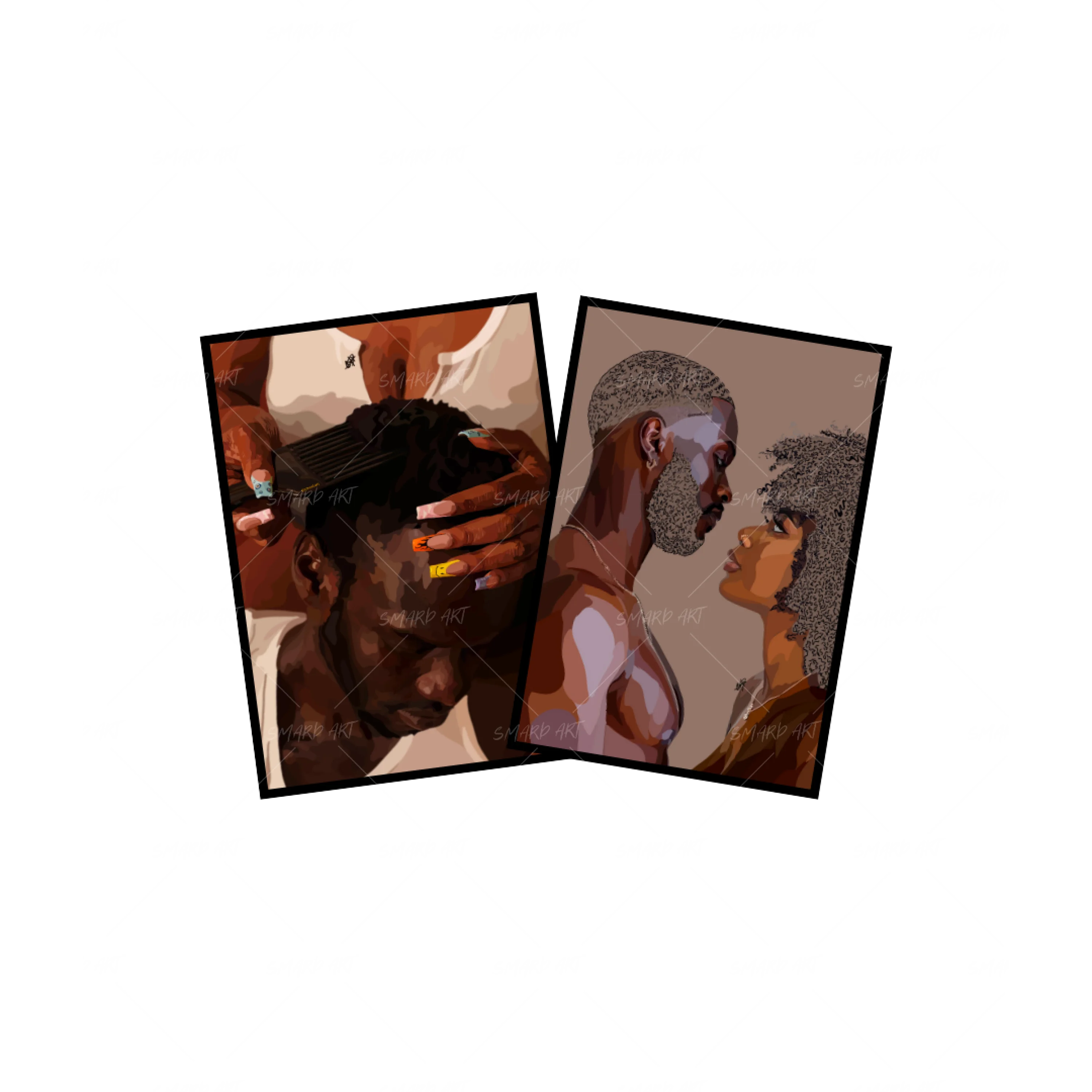 Art Print Bundle : Black Love III + B Love II-wall art print featuring decorative artistic design suitable for living rooms, offices, and schools by SmardArt. Elevate your space with Black wall art that speaks to culture, identity, and creativity. At Smard, we celebrate artistry made with melanin, bringing powerful and inspiring designs to life.