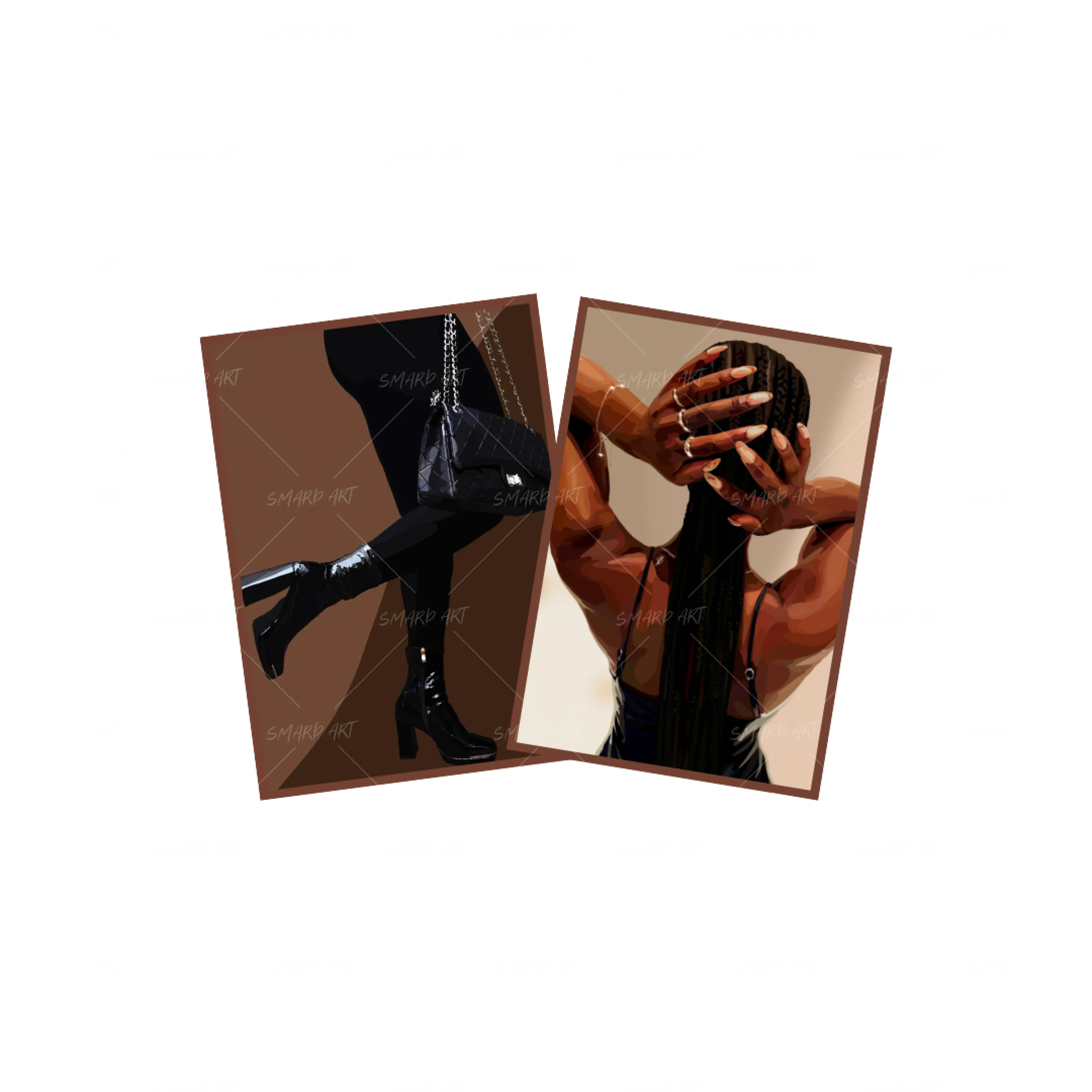 Art Print Bundle : Black Outfit + Chocolate-wall art print featuring decorative artistic design suitable for living rooms, offices, and schools by SmardArt. Elevate your space with Black wall art that speaks to culture, identity, and creativity. At Smard, we celebrate artistry made with melanin, bringing powerful and inspiring designs to life.