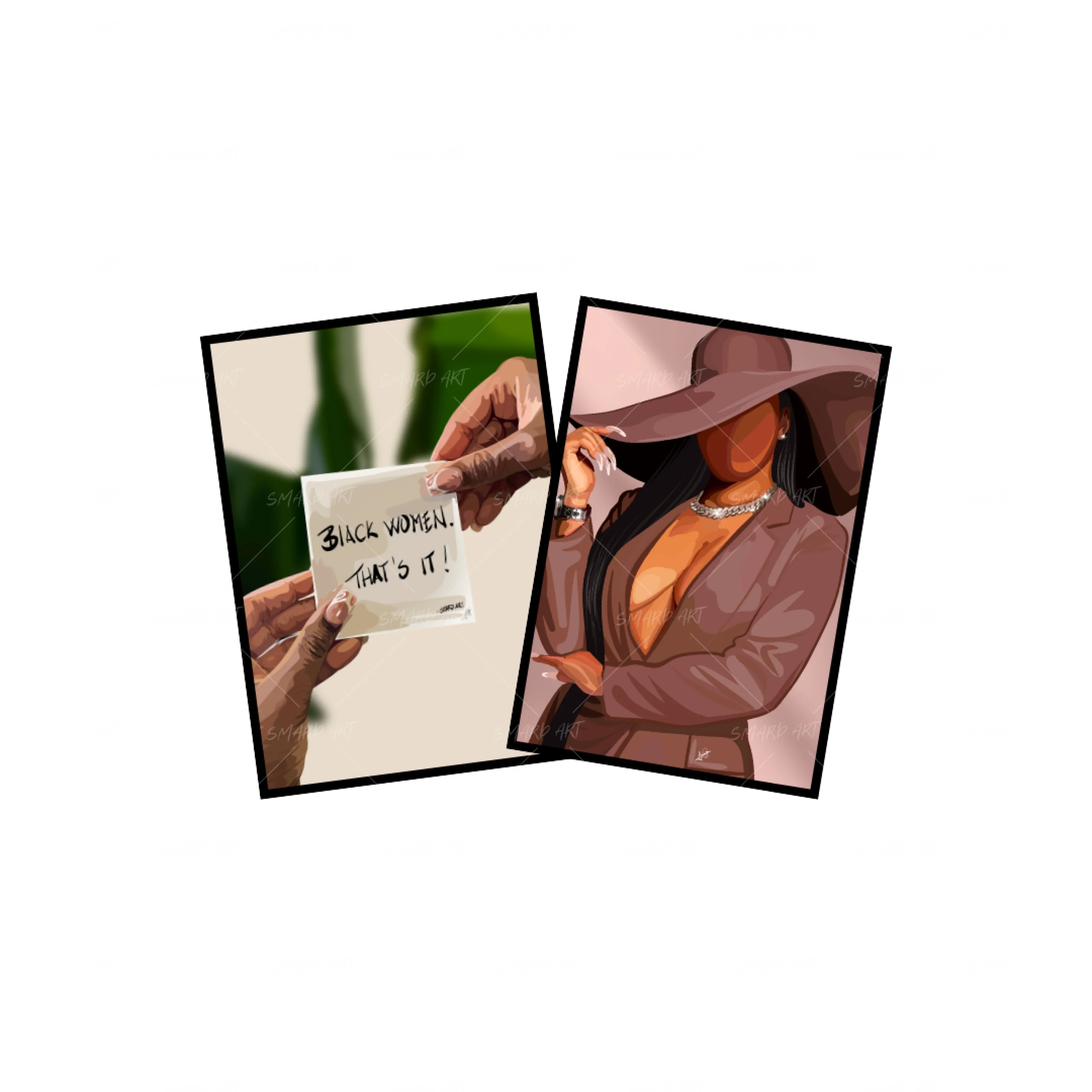 Art Print Bundle : Black Women Quote + Woman of Power-wall art print featuring decorative artistic design suitable for living rooms, offices, and schools by SmardArt. Elevate your space with Black wall art that speaks to culture, identity, and creativity. At Smard, we celebrate artistry made with melanin, bringing powerful and inspiring designs to life.