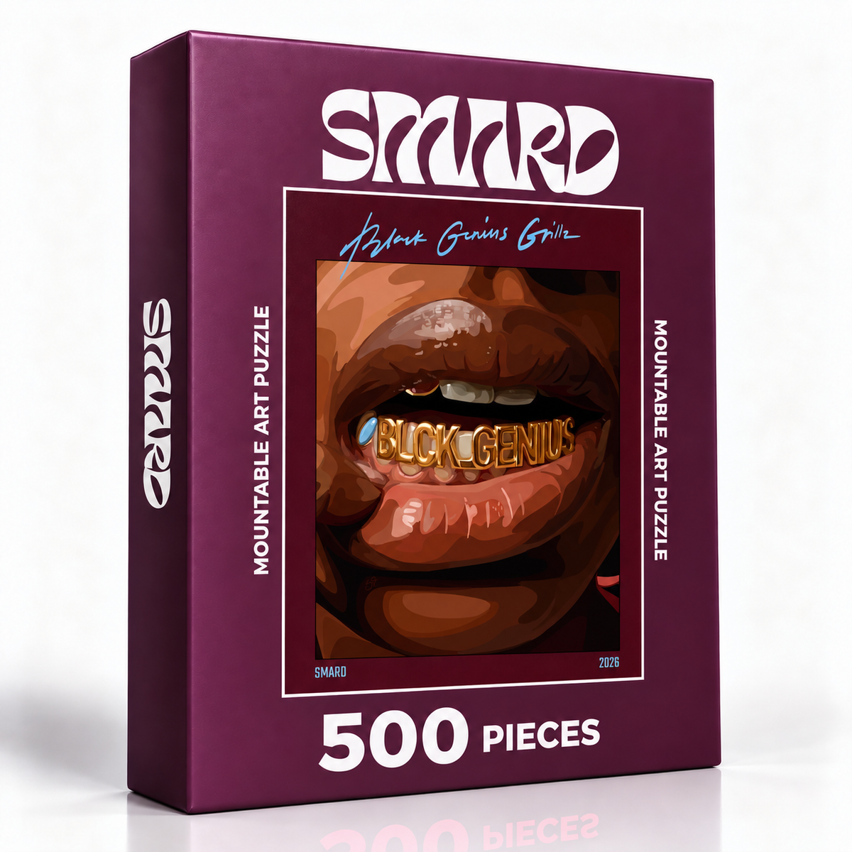 Blck Genius Grillz Puzzle-wall art print featuring decorative artistic design suitable for living rooms, offices, and schools by SmardArt. Elevate your space with Black wall art that speaks to culture, identity, and creativity. At Smard, we celebrate artistry made with melanin, bringing powerful and inspiring designs to life.