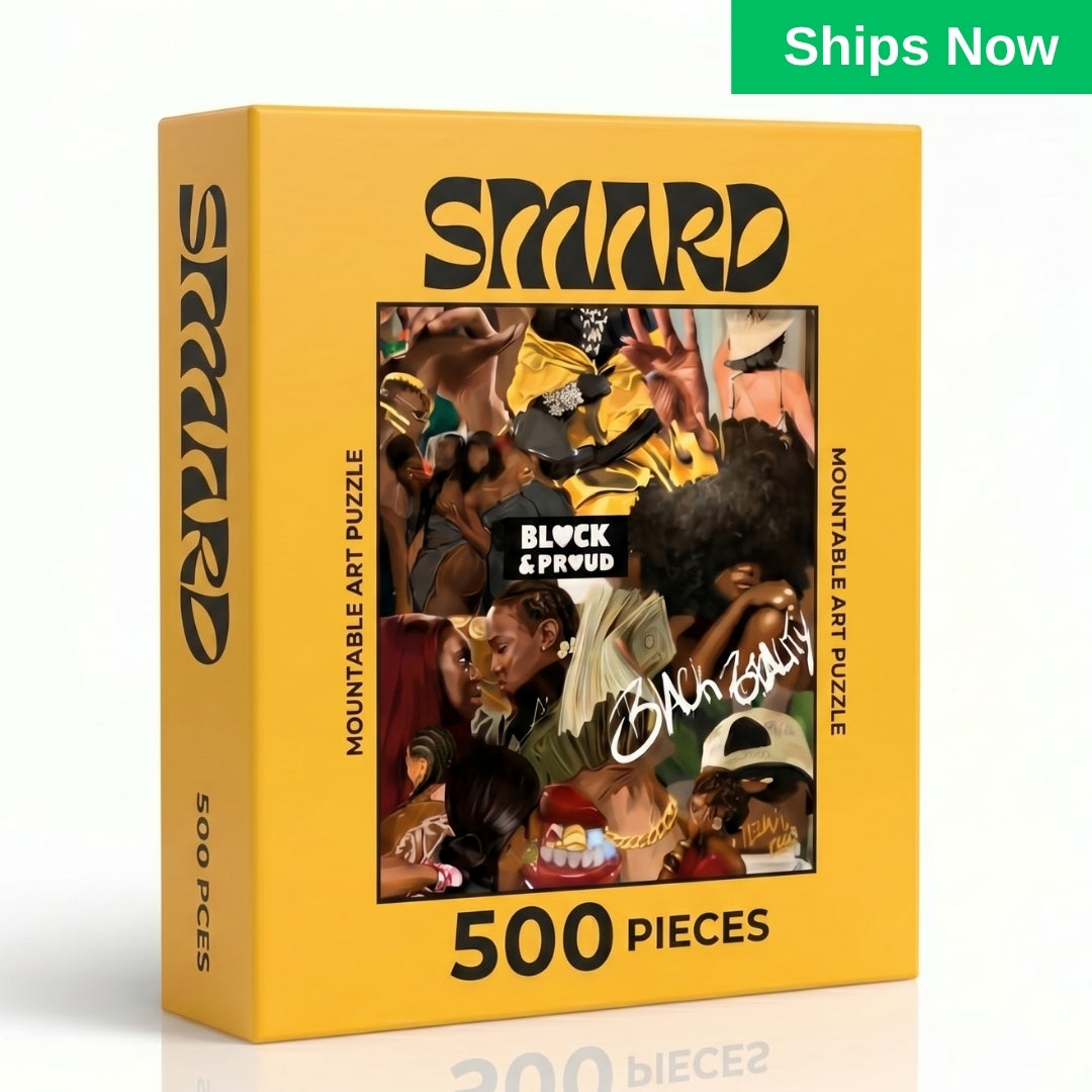 Black & Proud Collage Puzzle-wall art print featuring decorative artistic design suitable for living rooms, offices, and schools by SmardArt. Elevate your space with Black wall art that speaks to culture, identity, and creativity. At Smard, we celebrate artistry made with melanin, bringing powerful and inspiring designs to life.