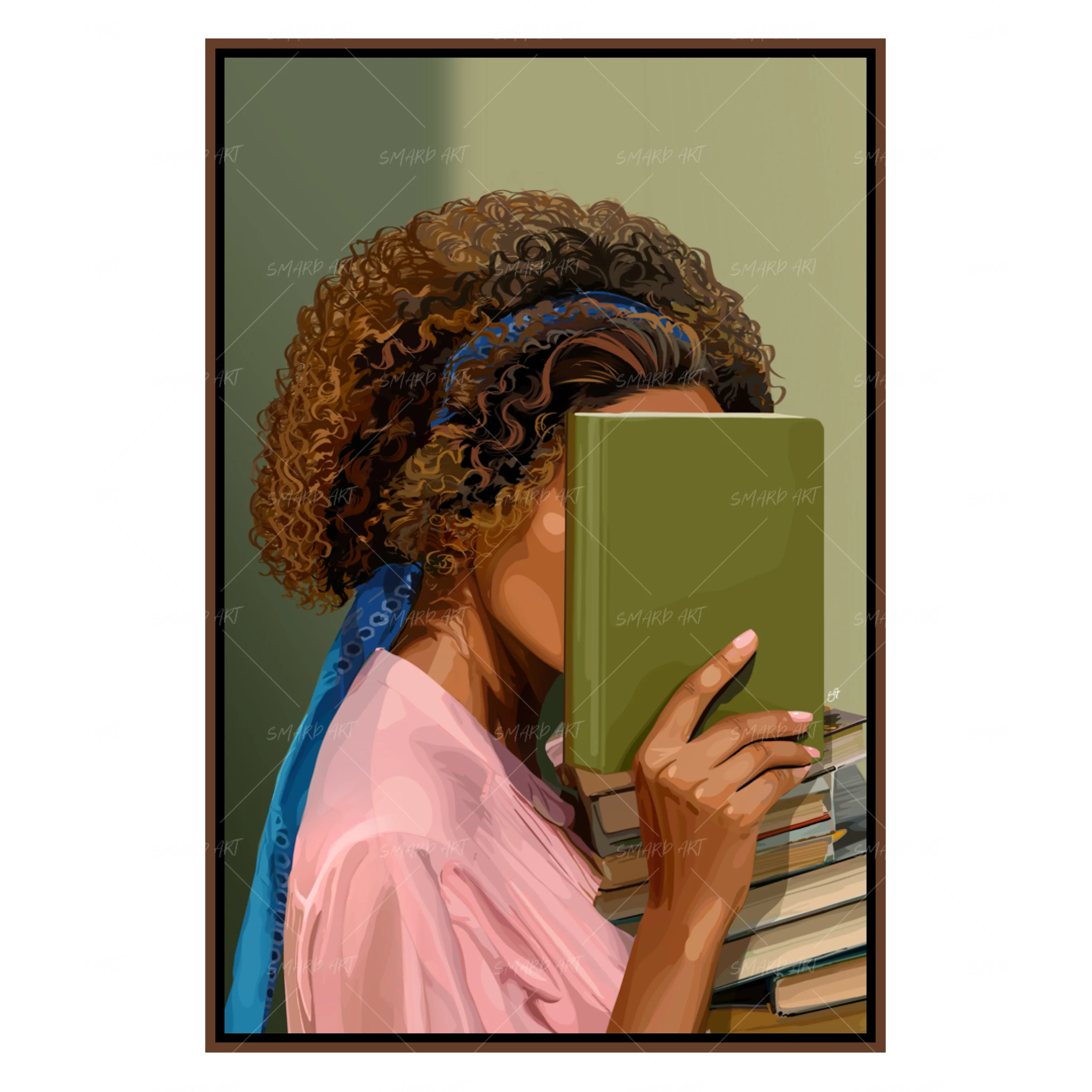 Bookworm III-wall art print featuring decorative artistic design suitable for living rooms, offices, and schools by SmardArt. Elevate your space with Black wall art that speaks to culture, identity, and creativity. At Smard, we celebrate artistry made with melanin, bringing powerful and inspiring designs to life.