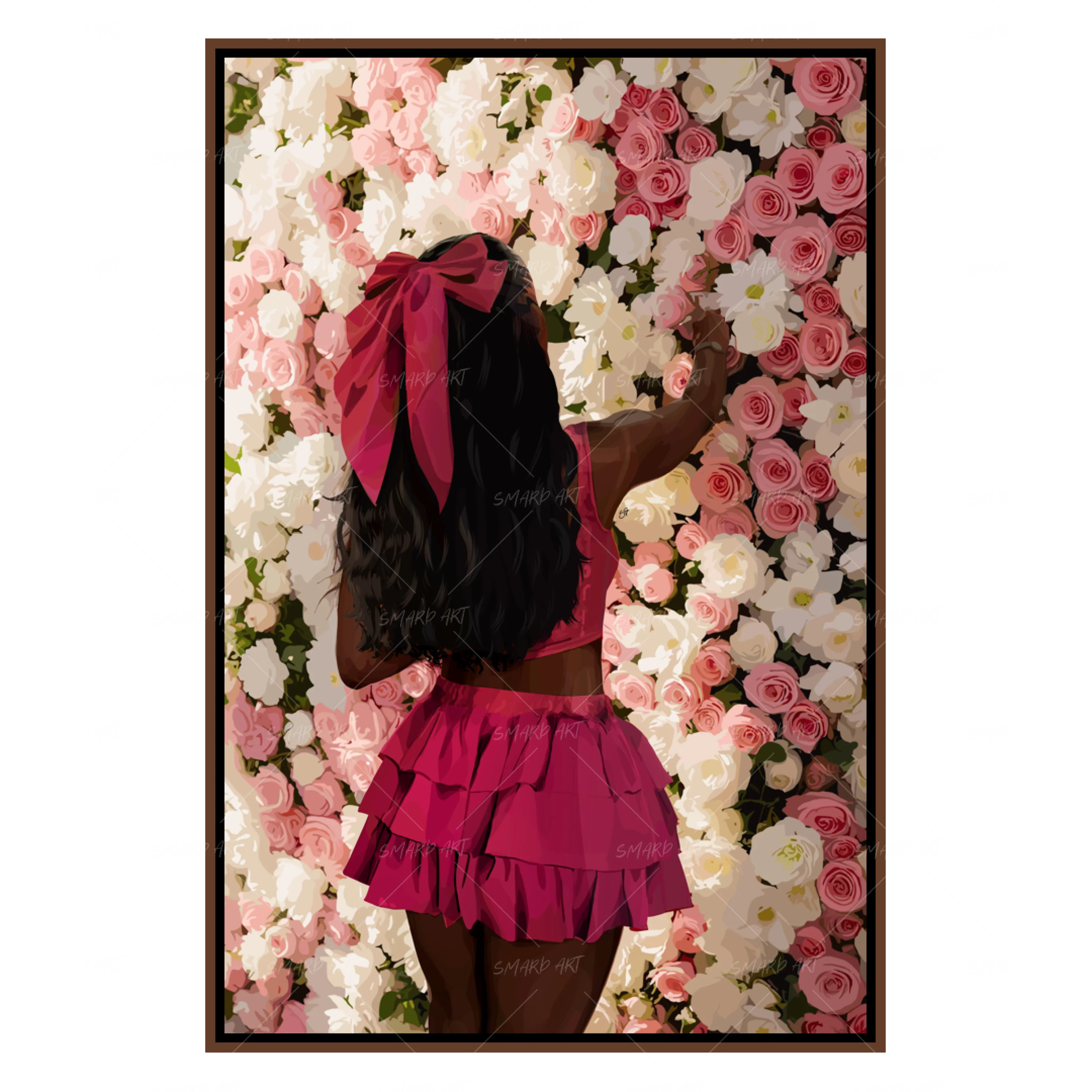 Bow & Flower-wall art print featuring decorative artistic design suitable for living rooms, offices, and schools by SmardArt. Elevate your space with Black wall art that speaks to culture, identity, and creativity. At Smard, we celebrate artistry made with melanin, bringing powerful and inspiring designs to life.