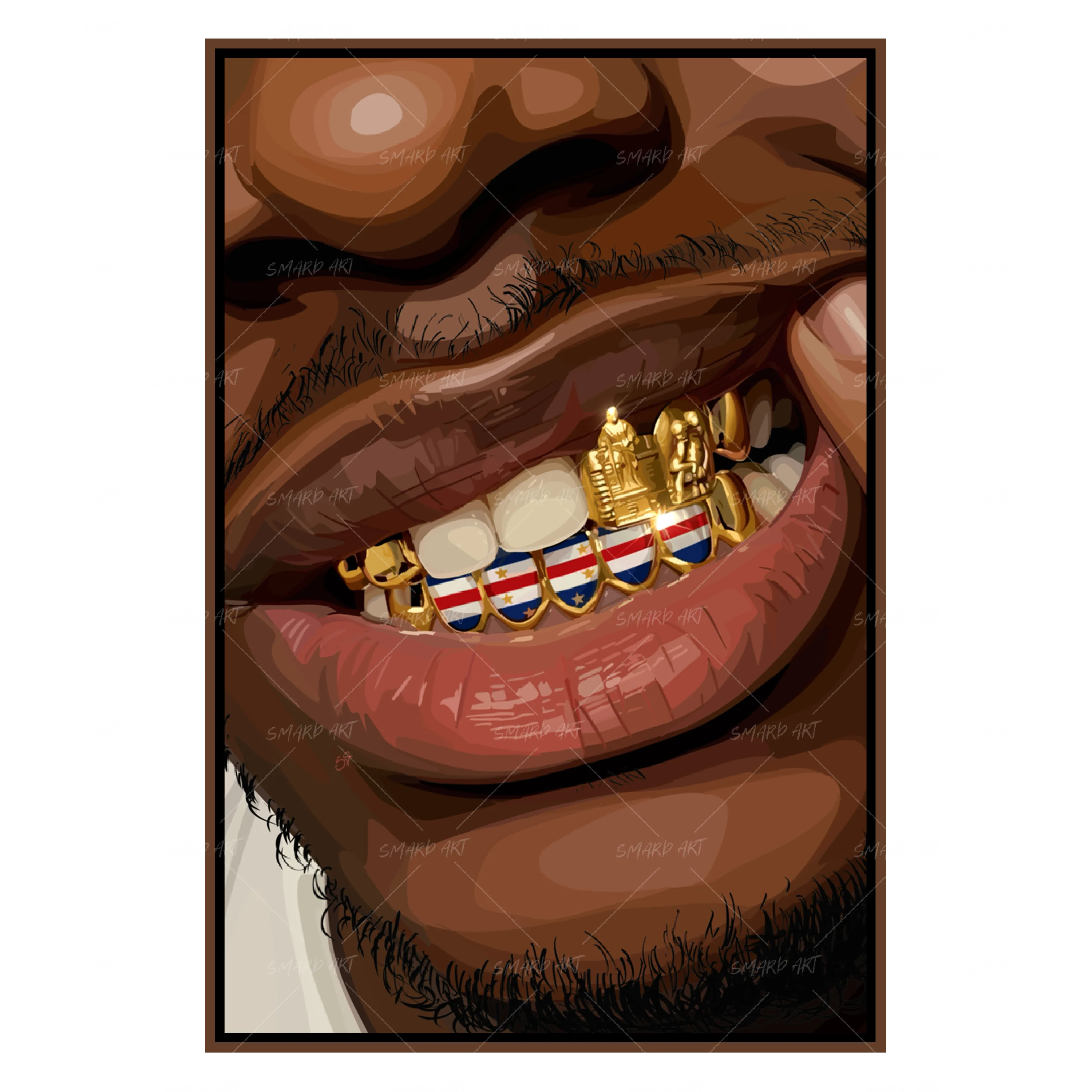 Cape Verde Grillz-wall art print featuring decorative artistic design suitable for living rooms, offices, and schools by SmardArt. Elevate your space with Black wall art that speaks to culture, identity, and creativity. At Smard, we celebrate artistry made with melanin, bringing powerful and inspiring designs to life.