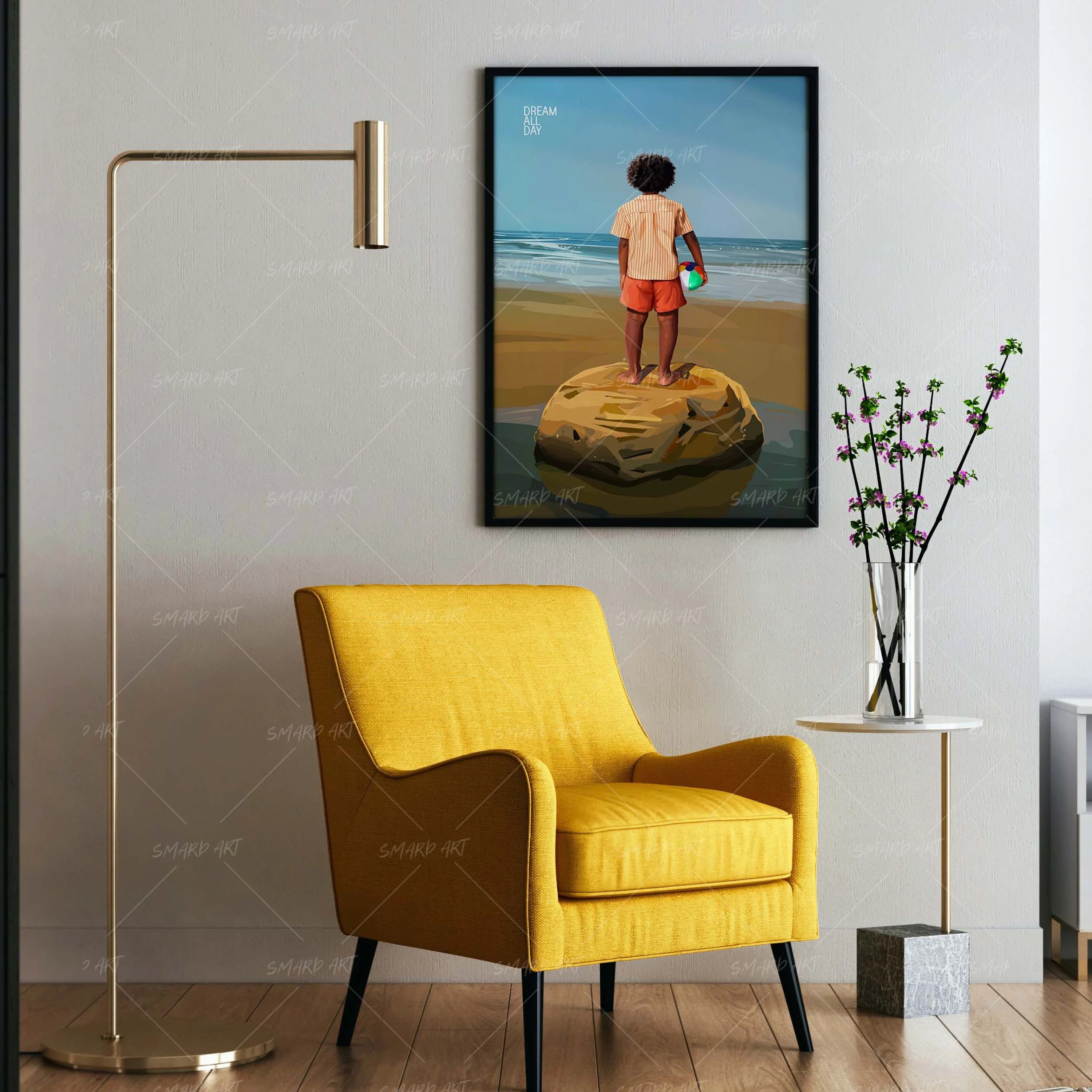 Coastal Joy-wall art print featuring decorative artistic design suitable for living rooms, offices, and schools by SmardArt. Elevate your space with Black wall art that speaks to culture, identity, and creativity. At Smard, we celebrate artistry made with melanin, bringing powerful and inspiring designs to life.