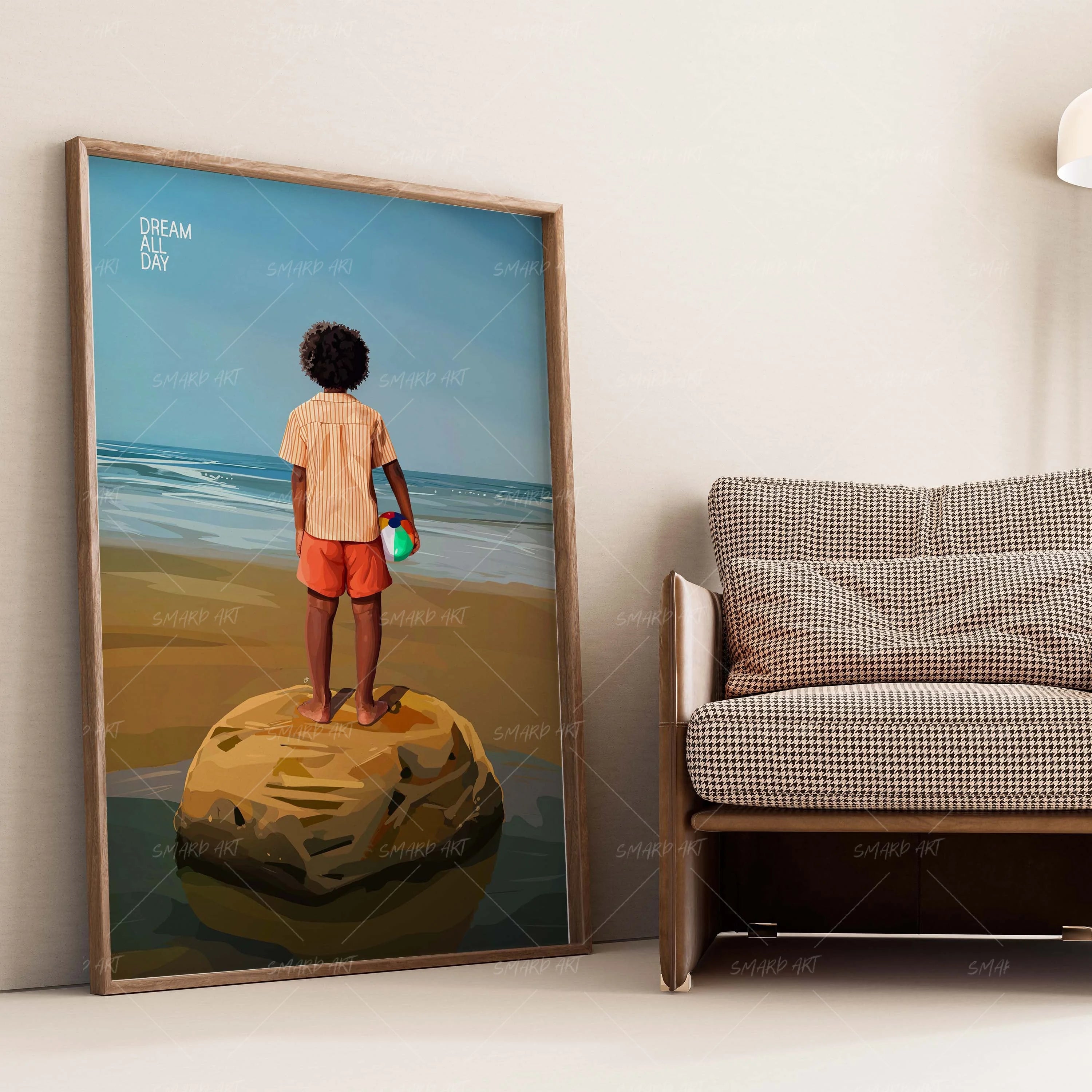 Coastal Joy-wall art print featuring decorative artistic design suitable for living rooms, offices, and schools by SmardArt. Elevate your space with Black wall art that speaks to culture, identity, and creativity. At Smard, we celebrate artistry made with melanin, bringing powerful and inspiring designs to life.
