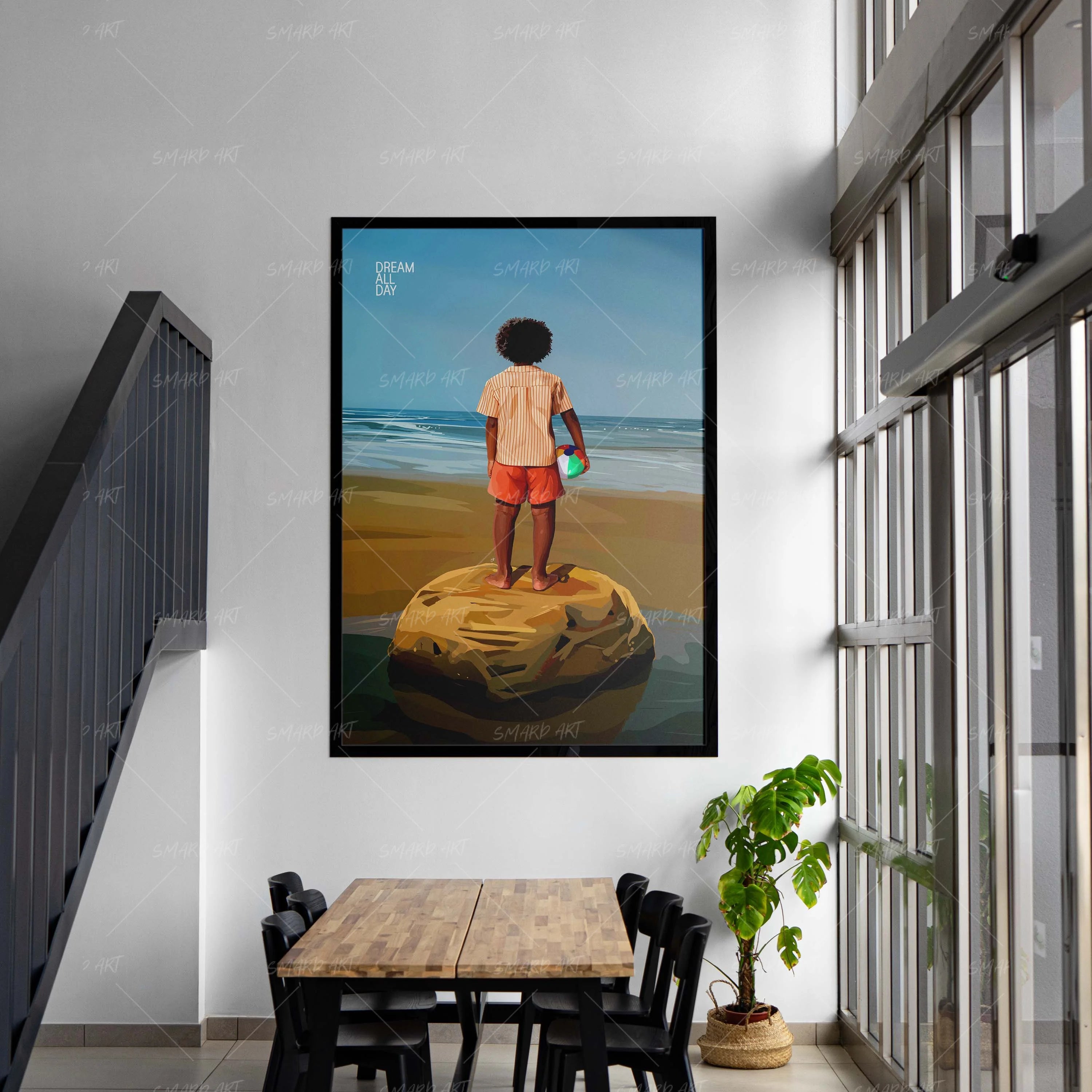 Coastal Joy-wall art print featuring decorative artistic design suitable for living rooms, offices, and schools by SmardArt. Elevate your space with Black wall art that speaks to culture, identity, and creativity. At Smard, we celebrate artistry made with melanin, bringing powerful and inspiring designs to life.
