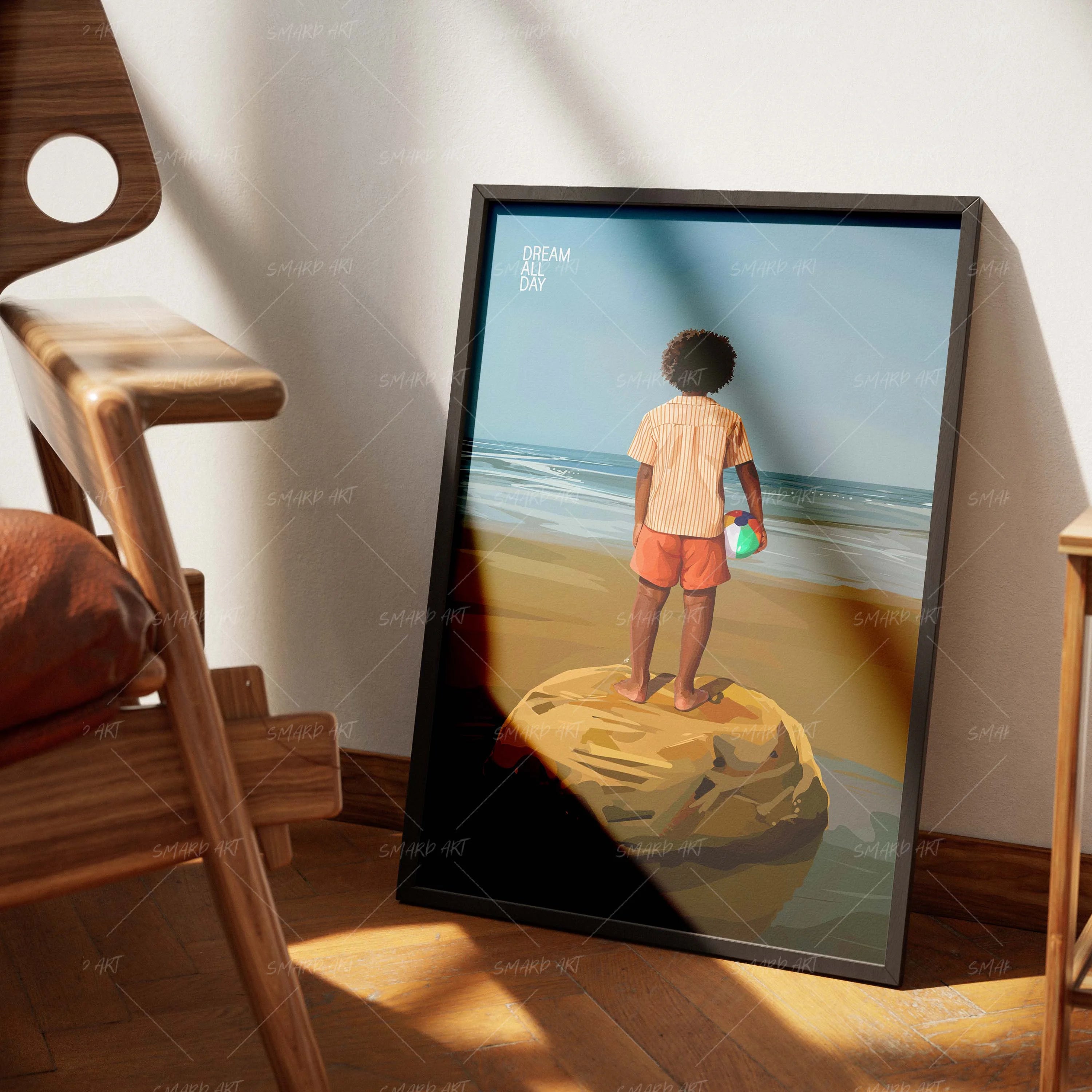 Coastal Joy-wall art print featuring decorative artistic design suitable for living rooms, offices, and schools by SmardArt. Elevate your space with Black wall art that speaks to culture, identity, and creativity. At Smard, we celebrate artistry made with melanin, bringing powerful and inspiring designs to life.