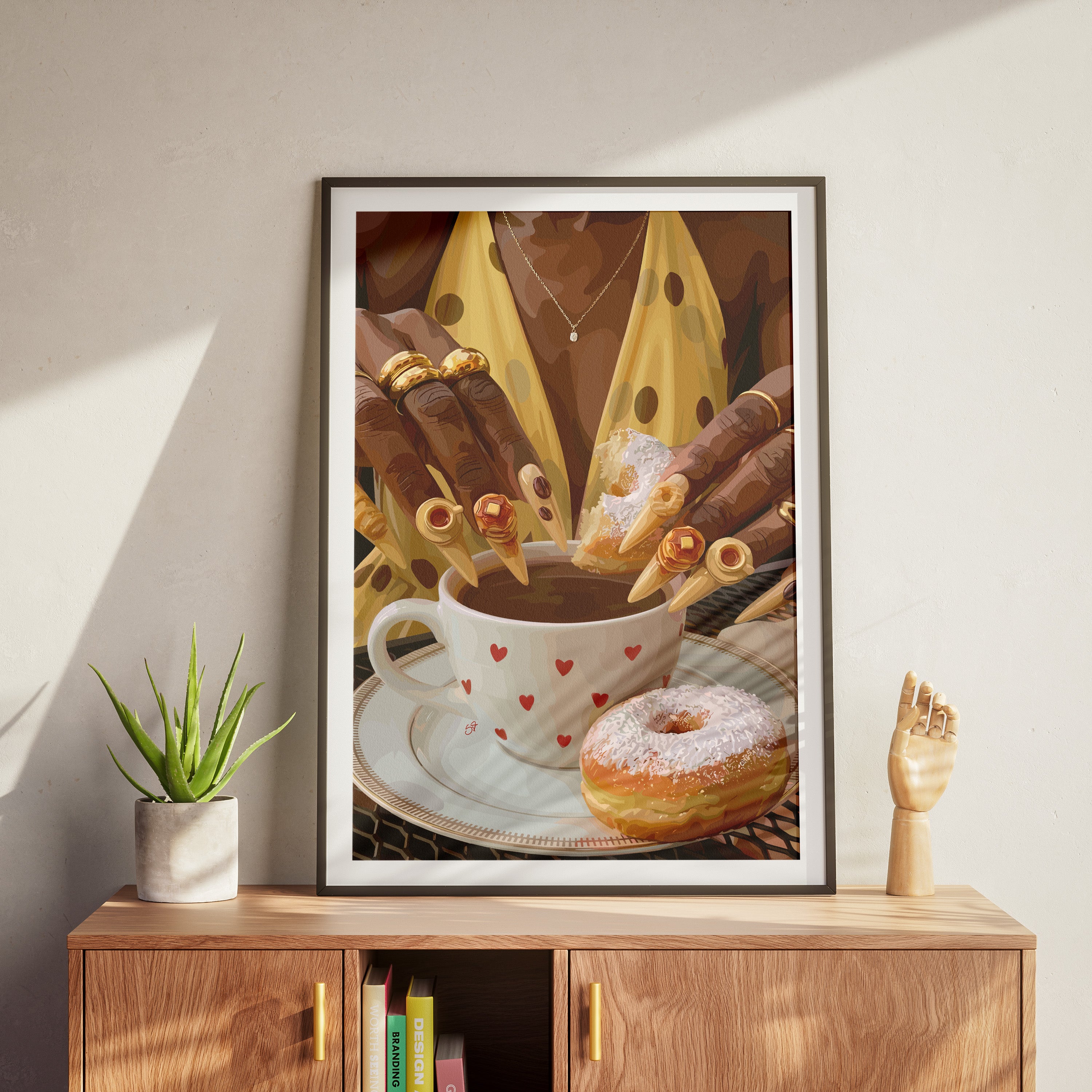 Cocoa Cup Set-wall art print featuring decorative artistic design suitable for living rooms, offices, and schools by SmardArt. Elevate your space with Black wall art that speaks to culture, identity, and creativity. At Smard, we celebrate artistry made with melanin, bringing powerful and inspiring designs to life.