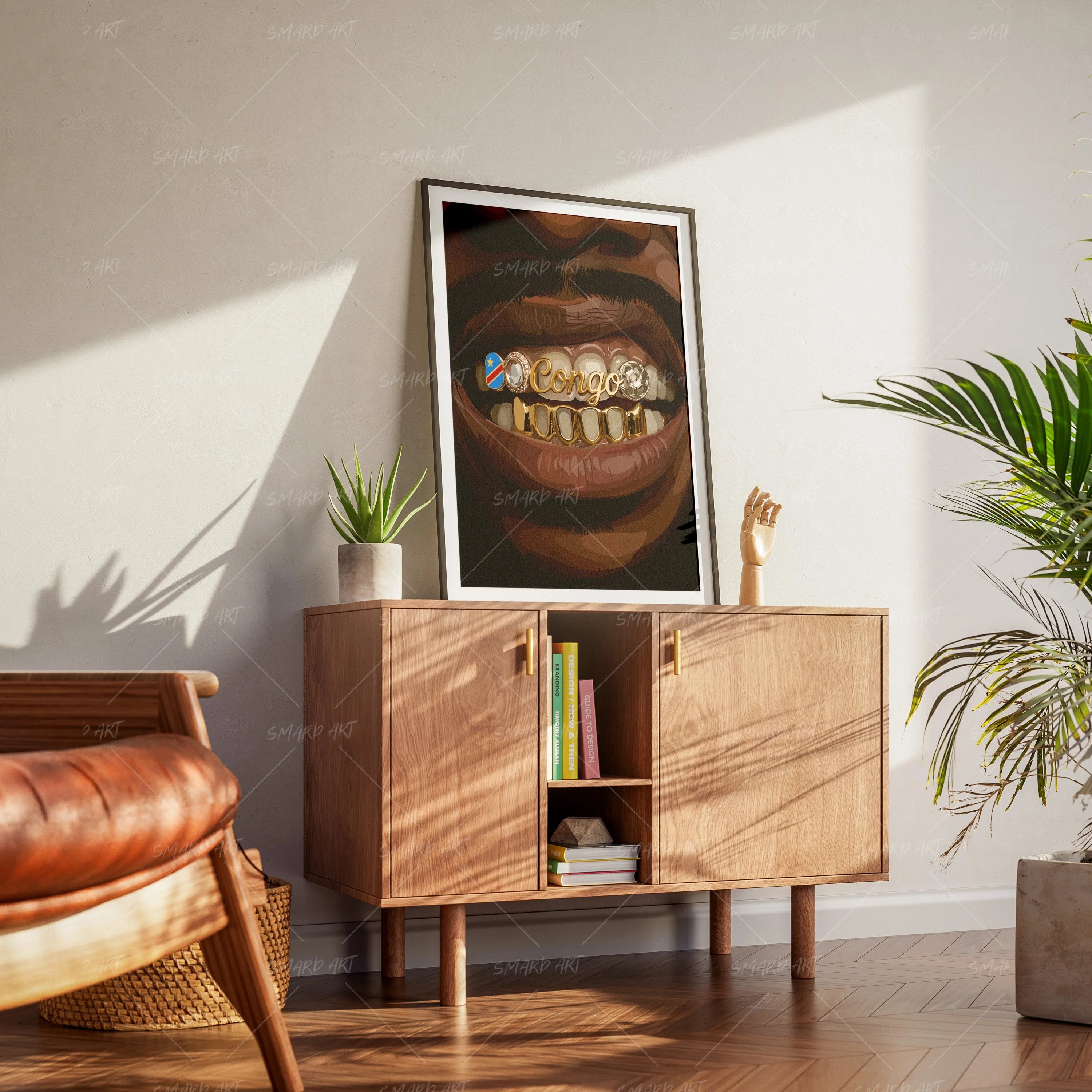 Congo Grillz-wall art print featuring decorative artistic design suitable for living rooms, offices, and schools by SmardArt. Elevate your space with Black wall art that speaks to culture, identity, and creativity. At Smard, we celebrate artistry made with melanin, bringing powerful and inspiring designs to life.
