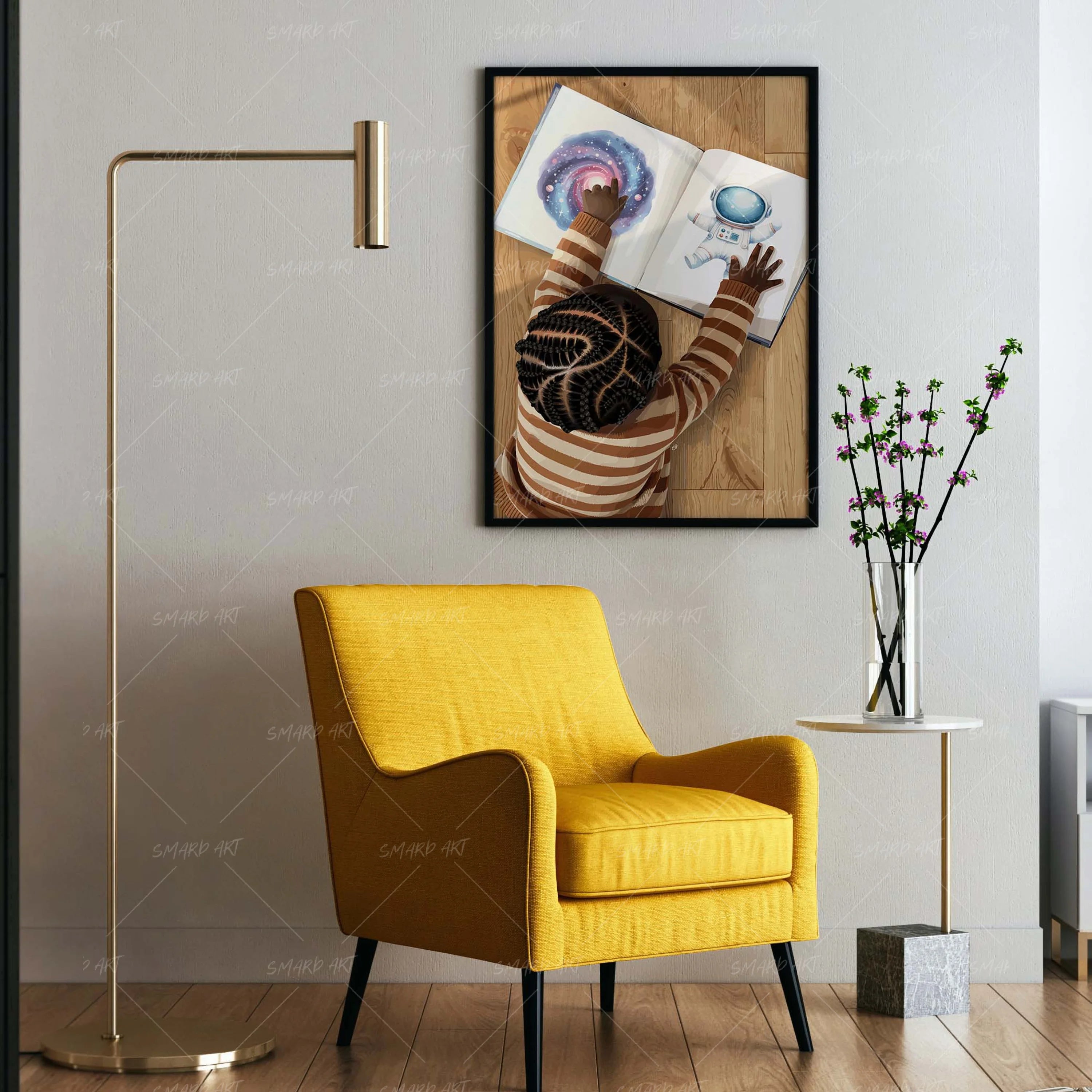 Cosmic Dreams-wall art print featuring decorative artistic design suitable for living rooms, offices, and schools by SmardArt. Elevate your space with Black wall art that speaks to culture, identity, and creativity. At Smard, we celebrate artistry made with melanin, bringing powerful and inspiring designs to life.