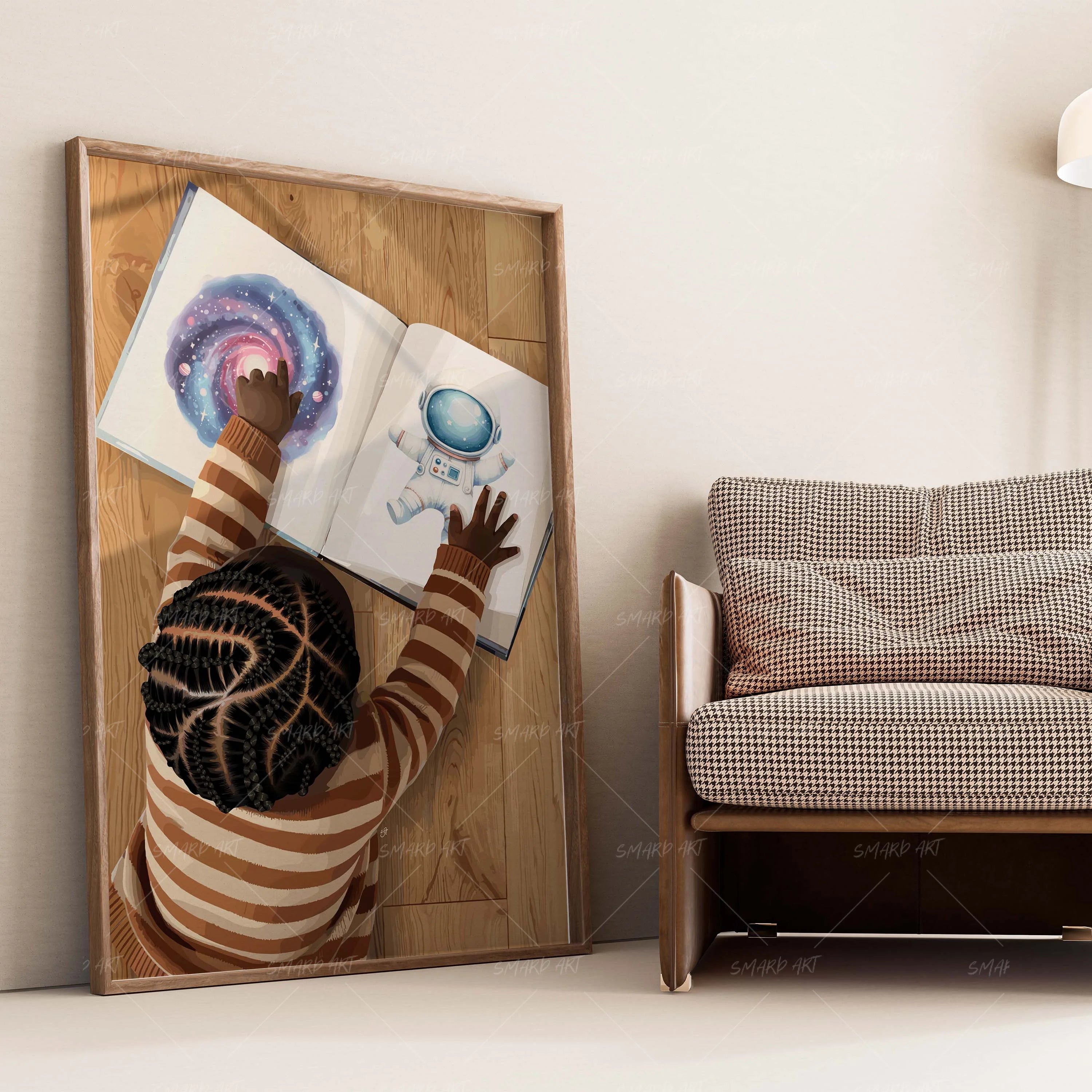 Cosmic Dreams-wall art print featuring decorative artistic design suitable for living rooms, offices, and schools by SmardArt. Elevate your space with Black wall art that speaks to culture, identity, and creativity. At Smard, we celebrate artistry made with melanin, bringing powerful and inspiring designs to life.