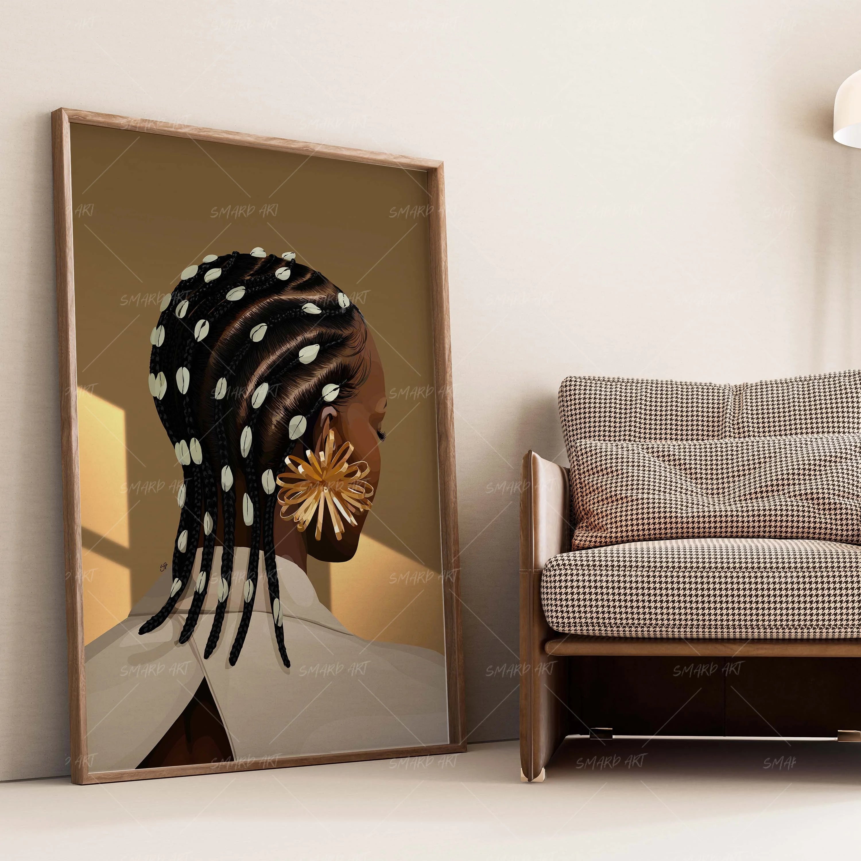 Cowrie Rows-wall art print featuring decorative artistic design suitable for living rooms, offices, and schools by SmardArt. Elevate your space with Black wall art that speaks to culture, identity, and creativity. At Smard, we celebrate artistry made with melanin, bringing powerful and inspiring designs to life.
