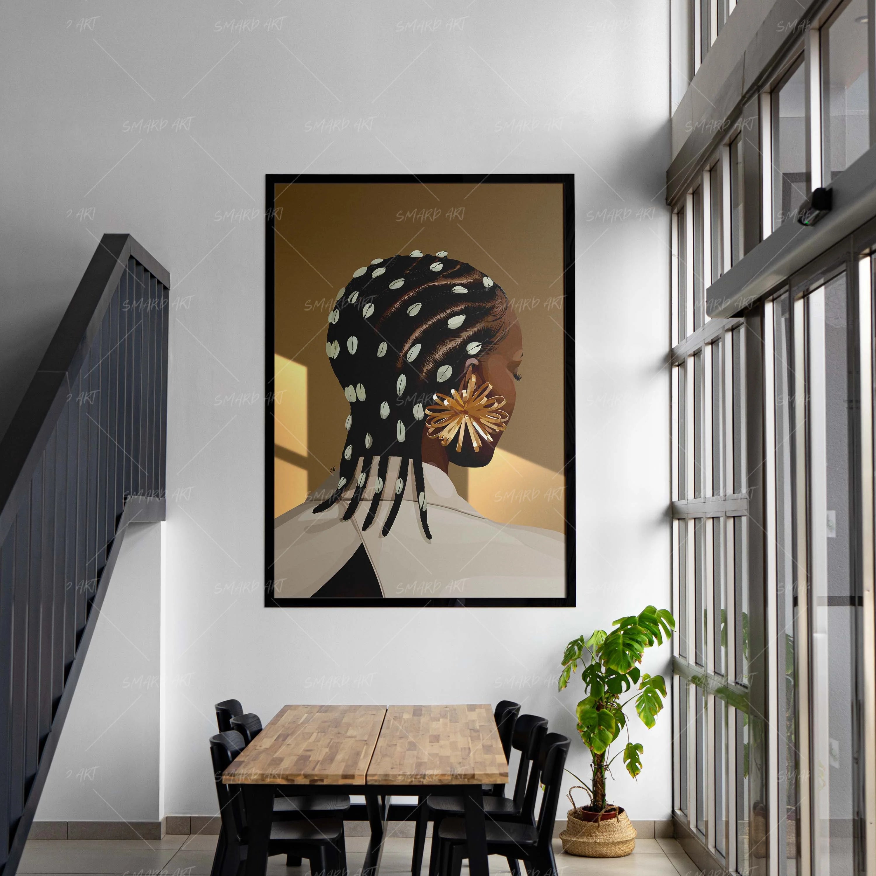 Cowrie Rows-wall art print featuring decorative artistic design suitable for living rooms, offices, and schools by SmardArt. Elevate your space with Black wall art that speaks to culture, identity, and creativity. At Smard, we celebrate artistry made with melanin, bringing powerful and inspiring designs to life.