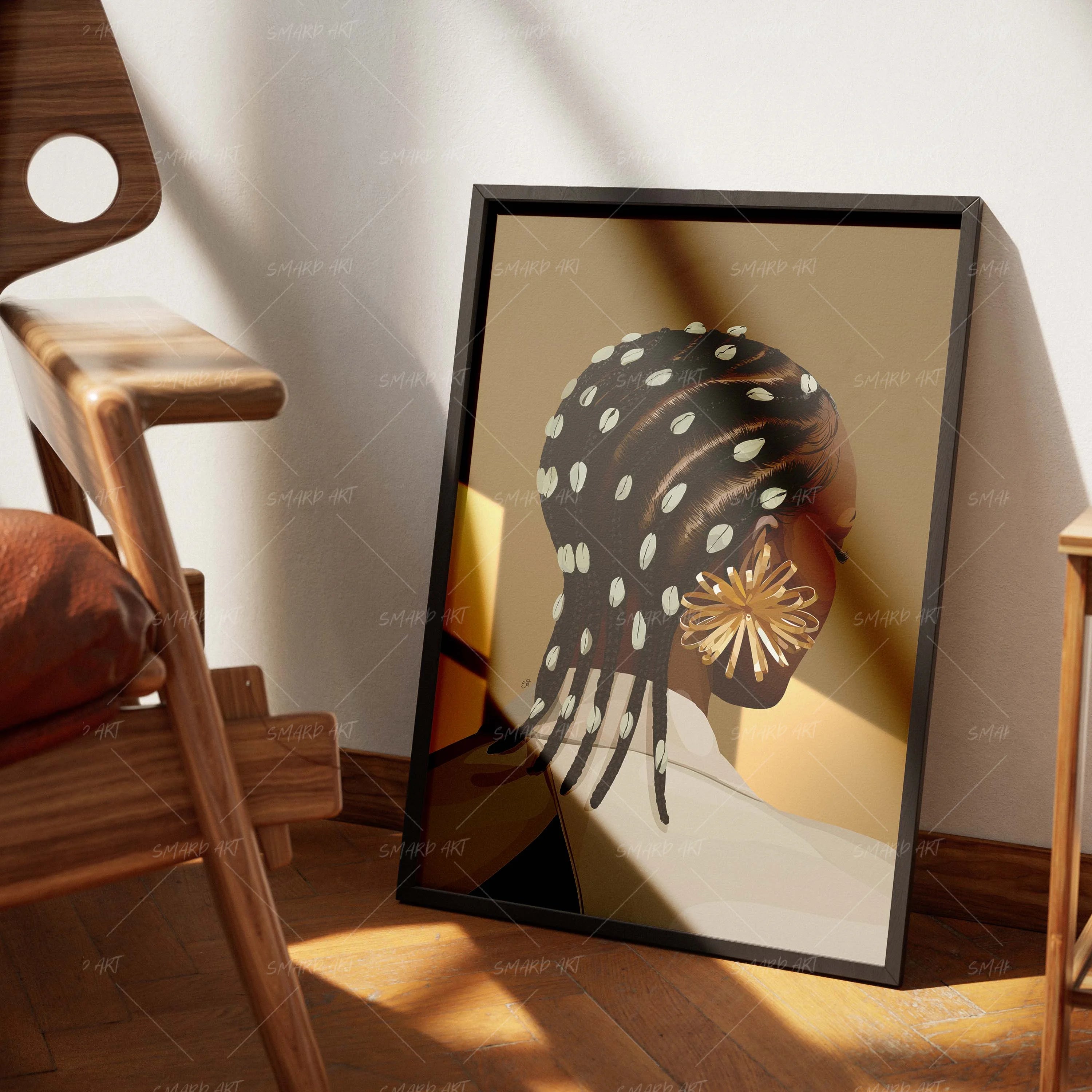 Cowrie Rows-wall art print featuring decorative artistic design suitable for living rooms, offices, and schools by SmardArt. Elevate your space with Black wall art that speaks to culture, identity, and creativity. At Smard, we celebrate artistry made with melanin, bringing powerful and inspiring designs to life.