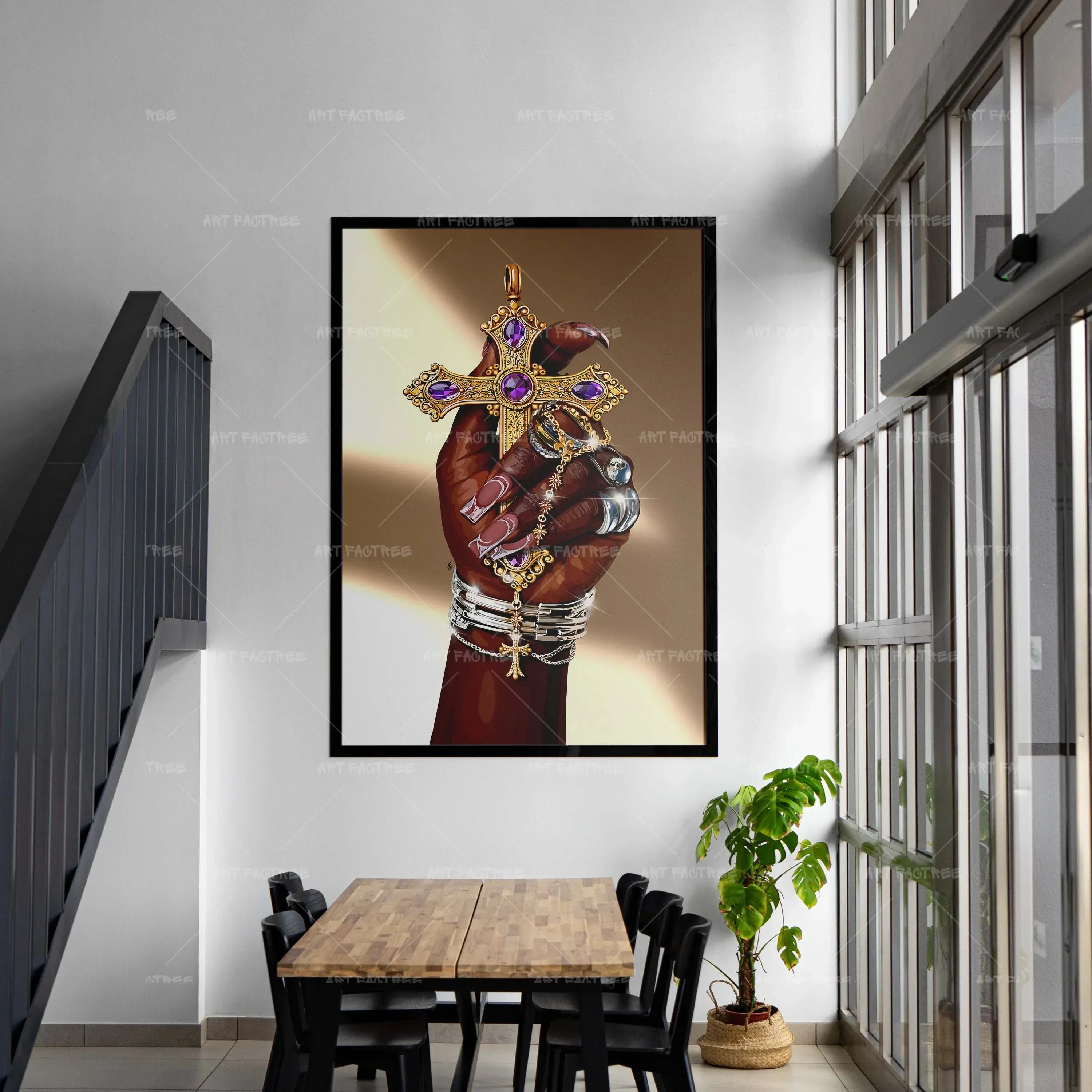 Cross in Hand (Smard X Anaya)-wall art print featuring decorative artistic design suitable for living rooms, offices, and schools by SmardArt. Elevate your space with Black wall art that speaks to culture, identity, and creativity. At Smard, we celebrate artistry made with melanin, bringing powerful and inspiring designs to life.