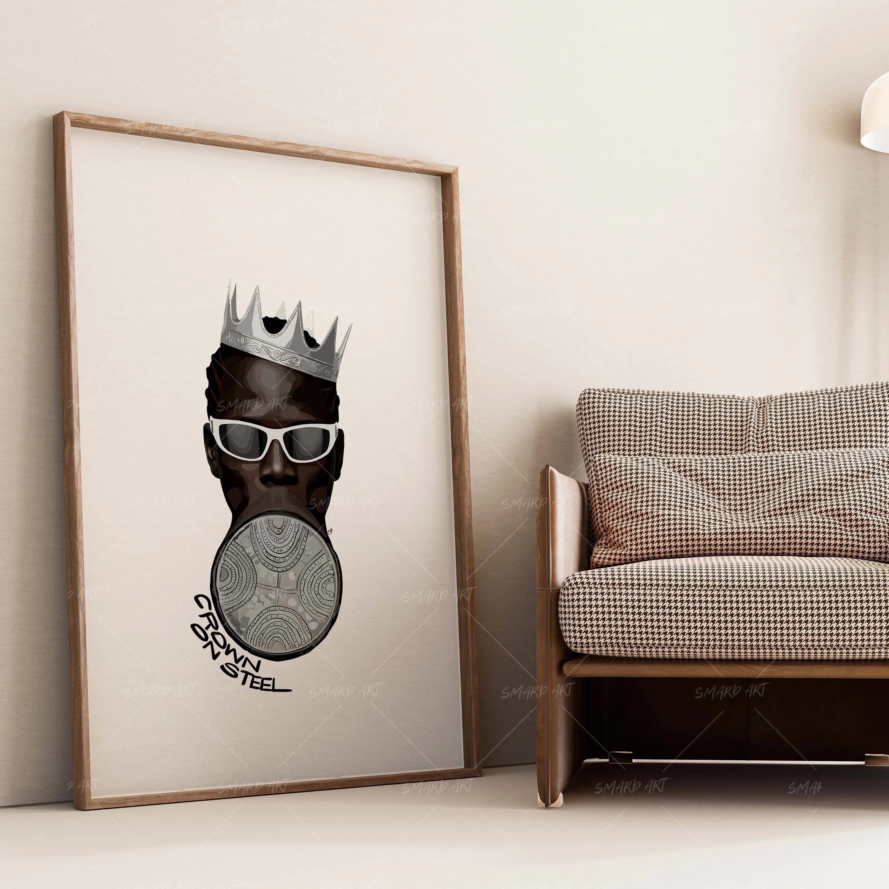 Crown On Steel-wall art print featuring decorative artistic design suitable for living rooms, offices, and schools by SmardArt. Elevate your space with Black wall art that speaks to culture, identity, and creativity. At Smard, we celebrate artistry made with melanin, bringing powerful and inspiring designs to life.