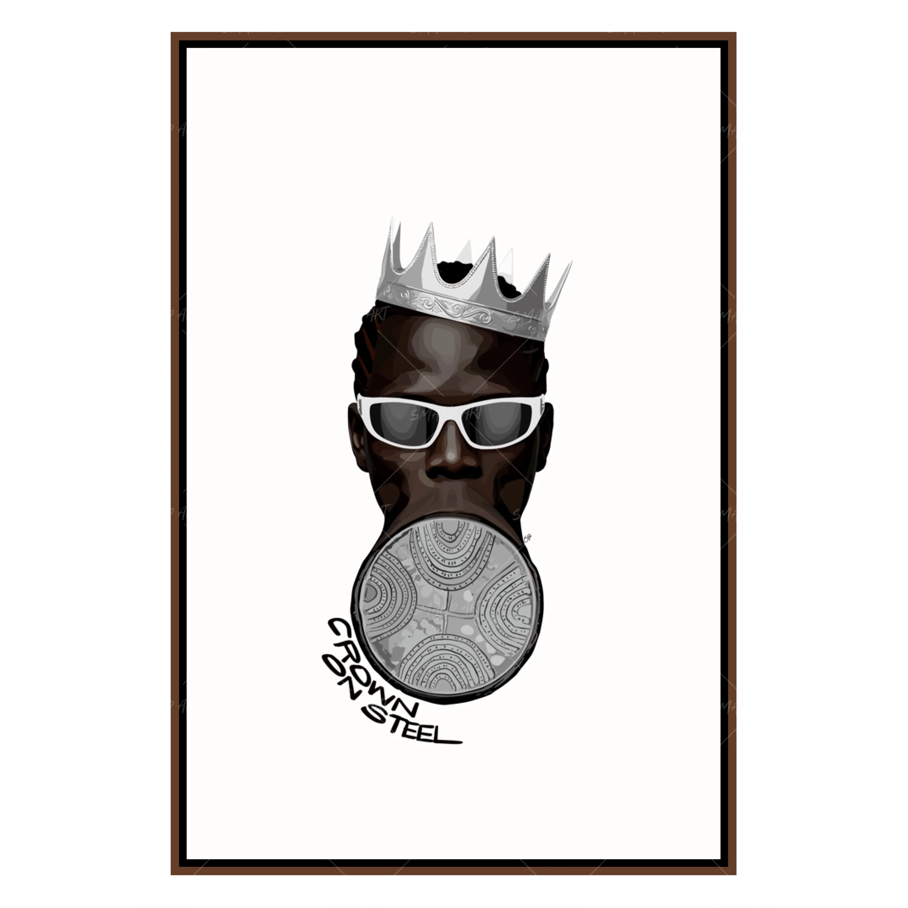 Crown On Steel-wall art print featuring decorative artistic design suitable for living rooms, offices, and schools by SmardArt. Elevate your space with Black wall art that speaks to culture, identity, and creativity. At Smard, we celebrate artistry made with melanin, bringing powerful and inspiring designs to life.
