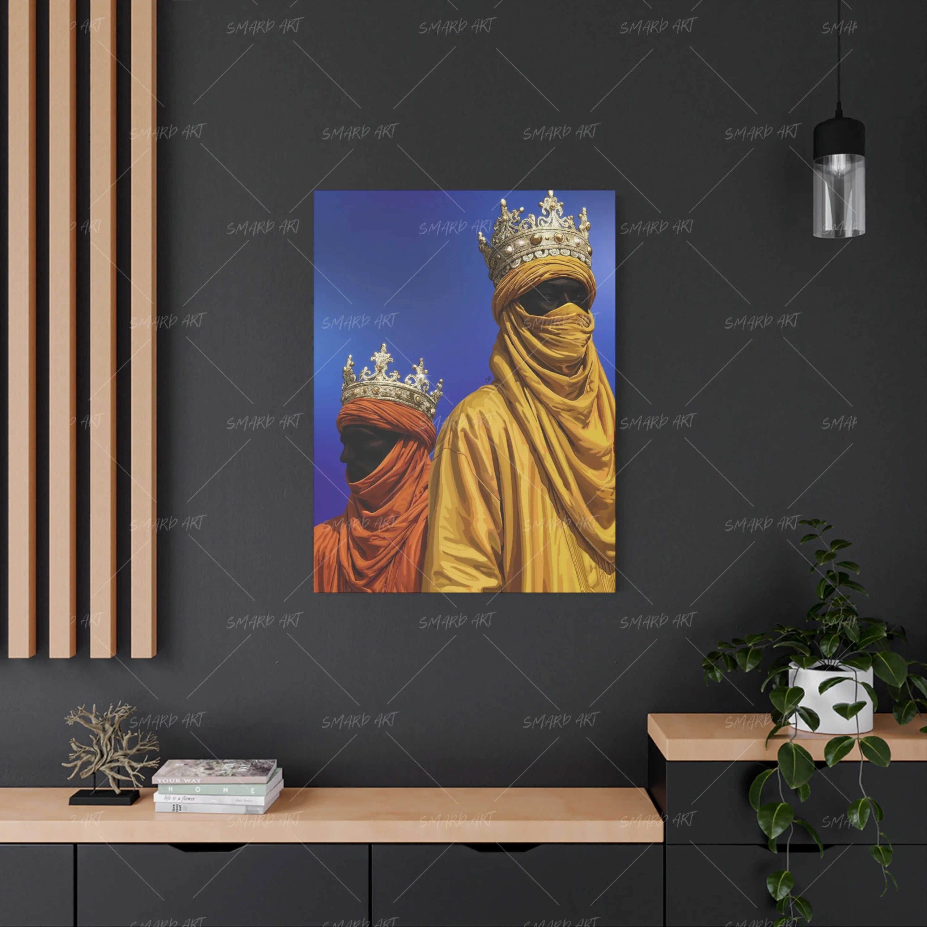 Twin Thrones-wall art print featuring decorative artistic design suitable for living rooms, offices, and schools by SmardArt. Elevate your space with Black wall art that speaks to culture, identity, and creativity. At Smard, we celebrate artistry made with melanin, bringing powerful and inspiring designs to life.