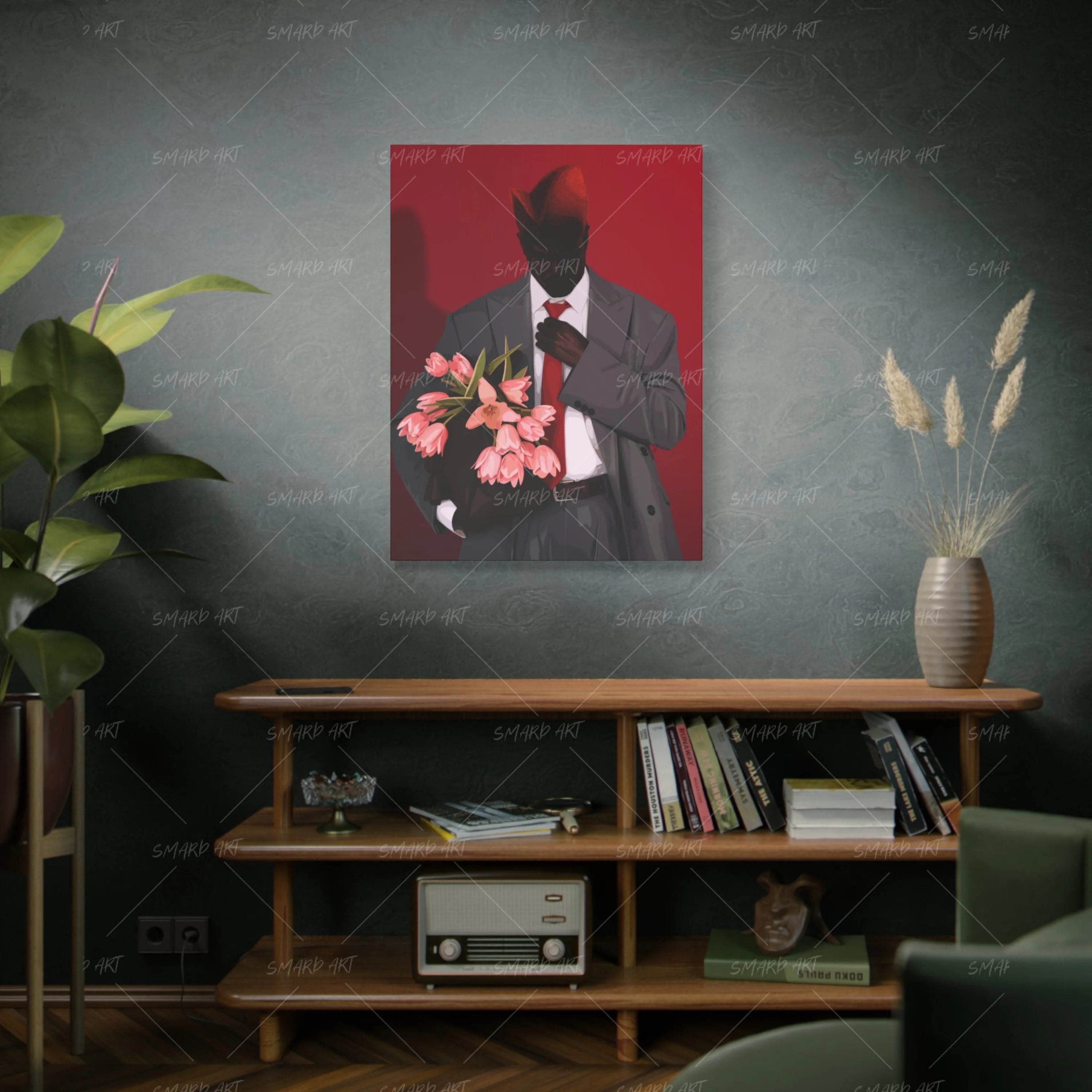 Suit & Bloom-wall art print featuring decorative artistic design suitable for living rooms, offices, and schools by SmardArt. Elevate your space with Black wall art that speaks to culture, identity, and creativity. At Smard, we celebrate artistry made with melanin, bringing powerful and inspiring designs to life.