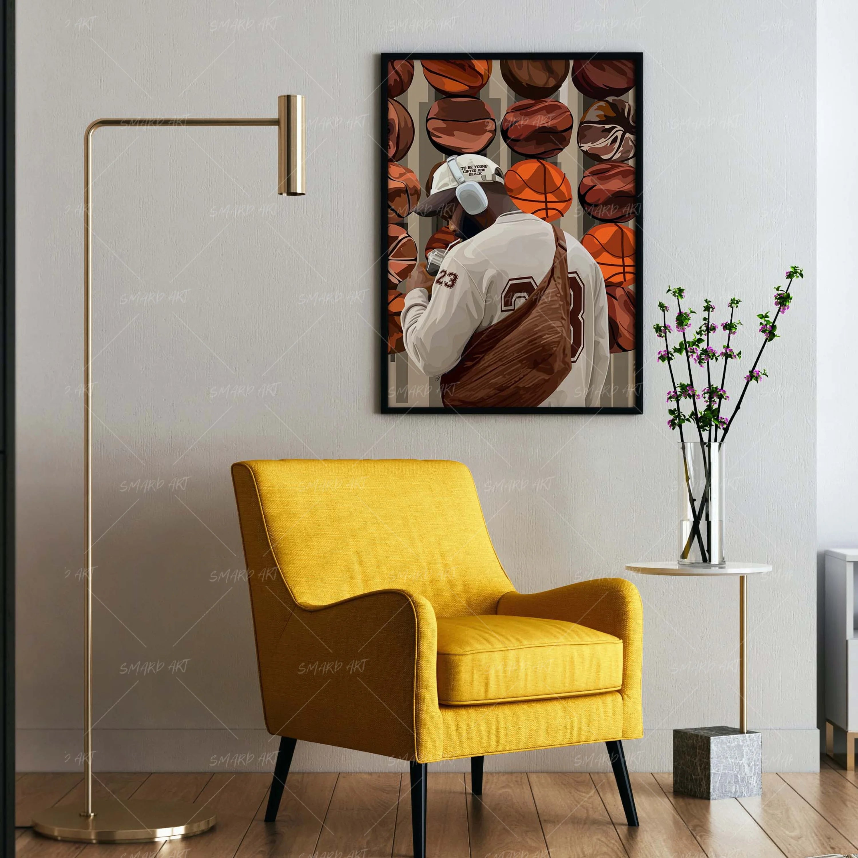 Drip & Basketball-wall art print featuring decorative artistic design suitable for living rooms, offices, and schools by SmardArt. Elevate your space with Black wall art that speaks to culture, identity, and creativity. At Smard, we celebrate artistry made with melanin, bringing powerful and inspiring designs to life.