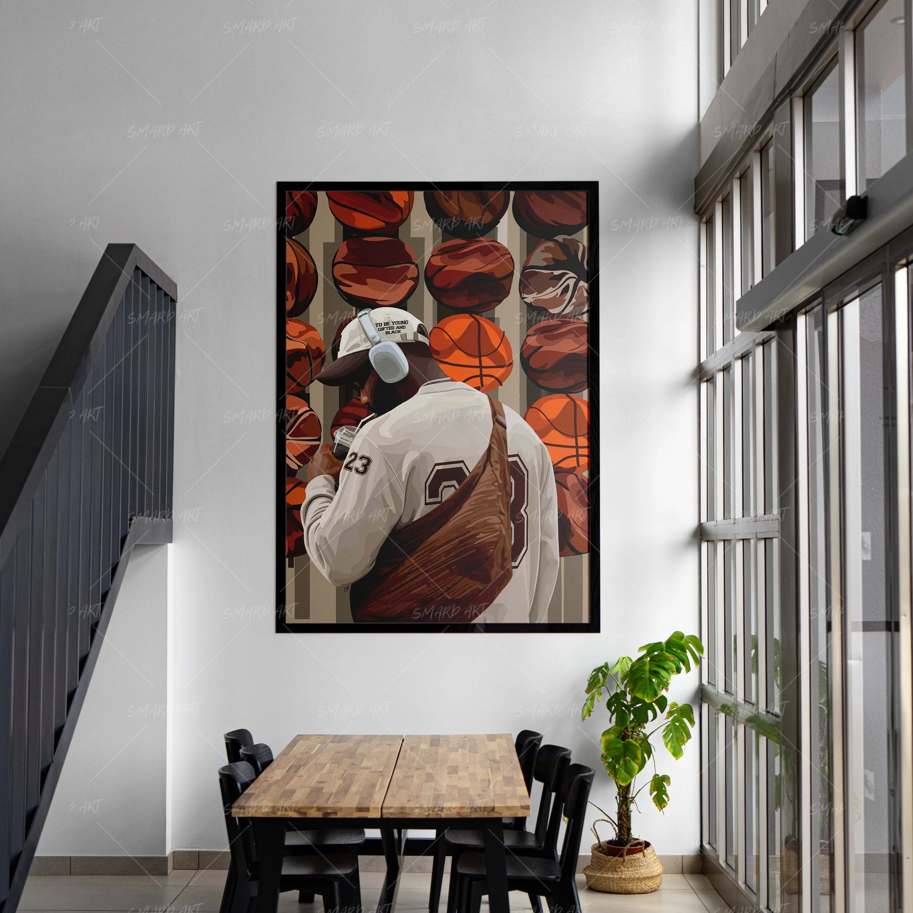 Drip & Basketball-wall art print featuring decorative artistic design suitable for living rooms, offices, and schools by SmardArt. Elevate your space with Black wall art that speaks to culture, identity, and creativity. At Smard, we celebrate artistry made with melanin, bringing powerful and inspiring designs to life.