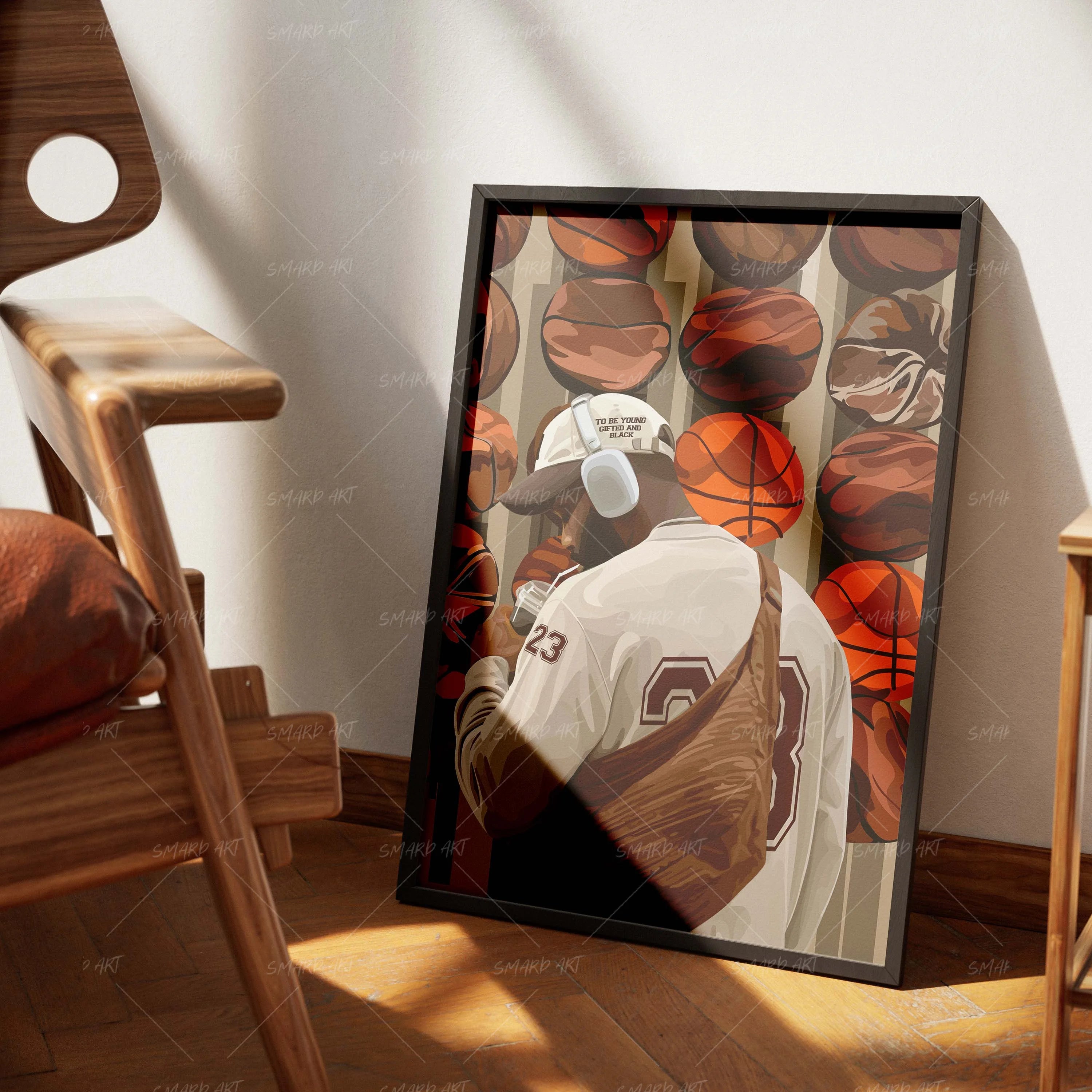 Drip & Basketball-wall art print featuring decorative artistic design suitable for living rooms, offices, and schools by SmardArt. Elevate your space with Black wall art that speaks to culture, identity, and creativity. At Smard, we celebrate artistry made with melanin, bringing powerful and inspiring designs to life.