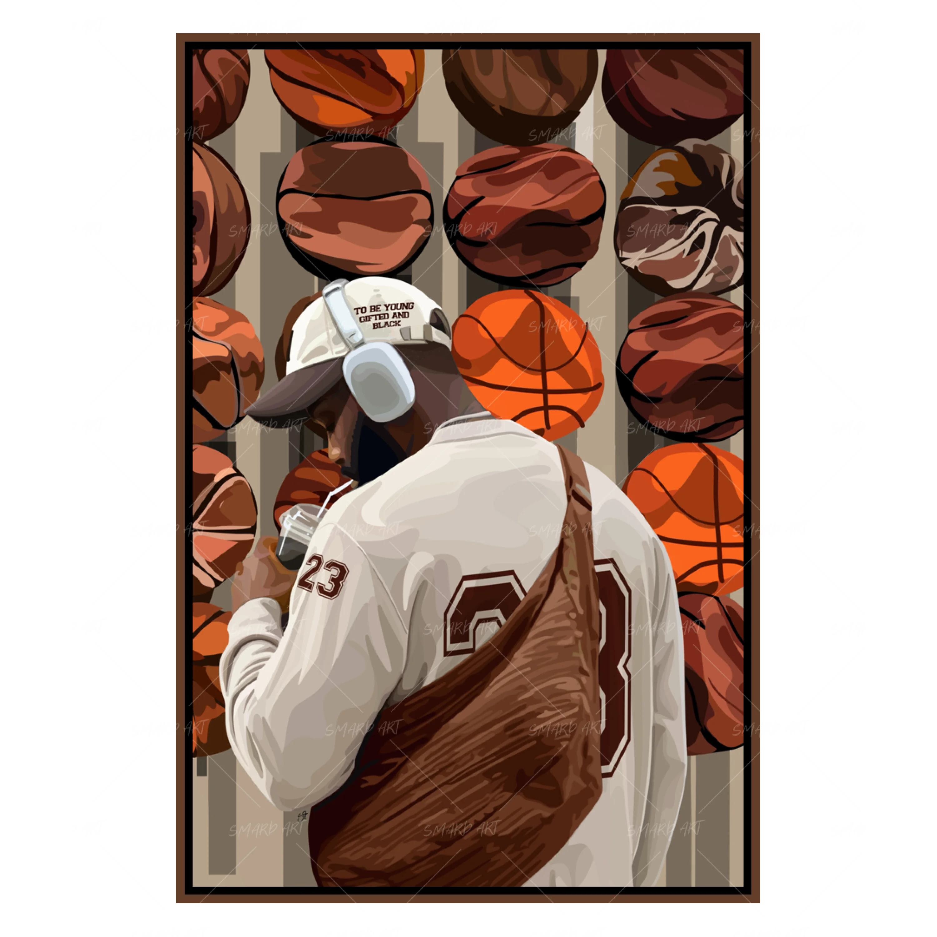 Drip & Basketball-wall art print featuring decorative artistic design suitable for living rooms, offices, and schools by SmardArt. Elevate your space with Black wall art that speaks to culture, identity, and creativity. At Smard, we celebrate artistry made with melanin, bringing powerful and inspiring designs to life.