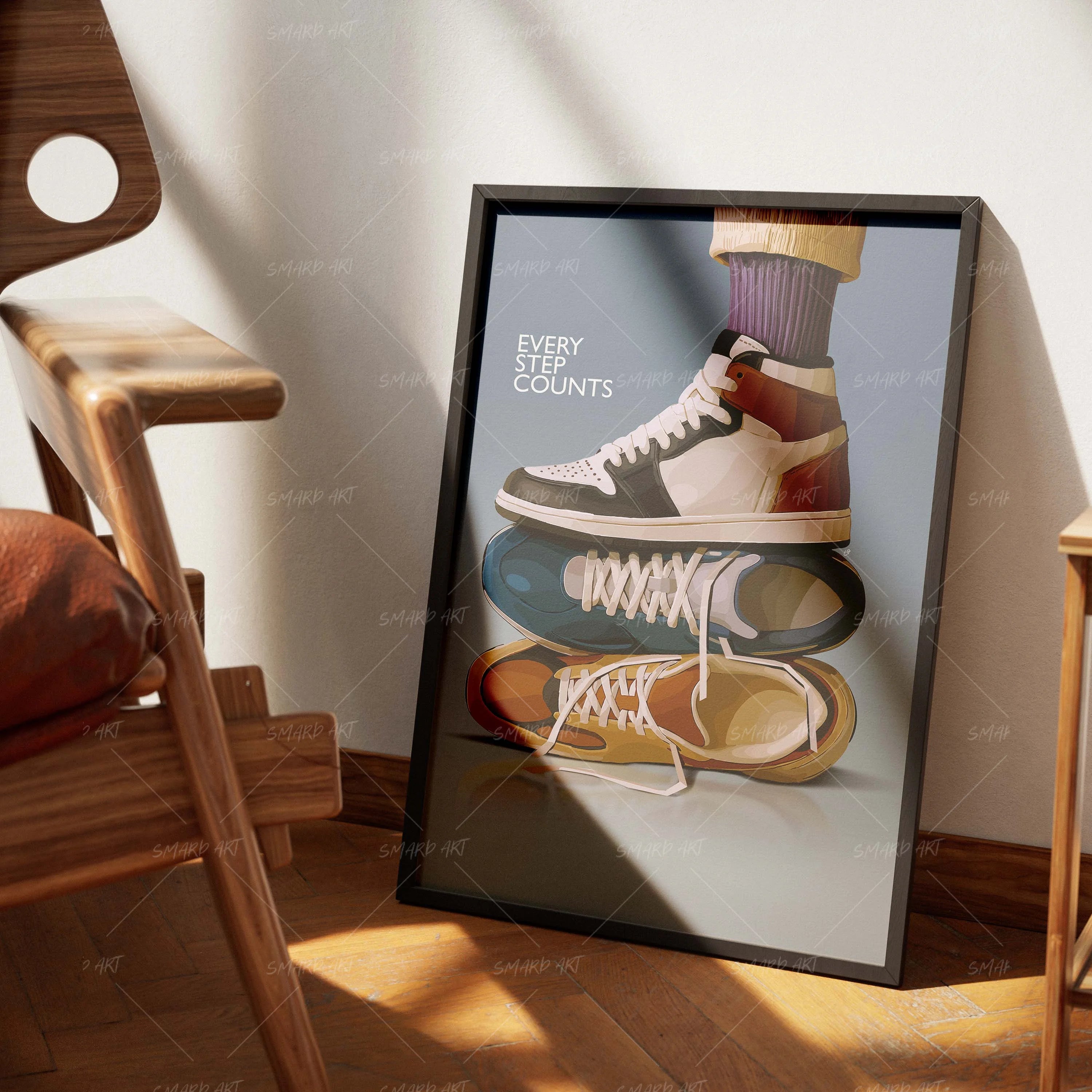 Every Step Counts-wall art print featuring decorative artistic design suitable for living rooms, offices, and schools by SmardArt. Elevate your space with Black wall art that speaks to culture, identity, and creativity. At Smard, we celebrate artistry made with melanin, bringing powerful and inspiring designs to life.