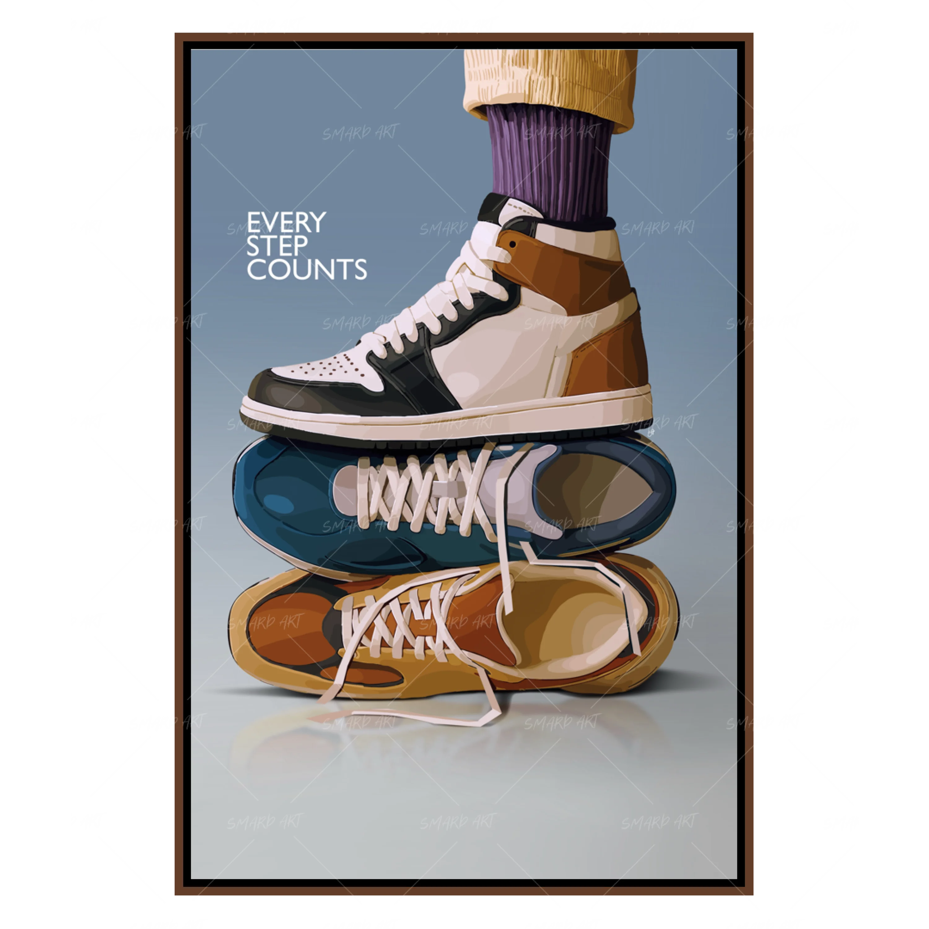 Every Step Counts-wall art print featuring decorative artistic design suitable for living rooms, offices, and schools by SmardArt. Elevate your space with Black wall art that speaks to culture, identity, and creativity. At Smard, we celebrate artistry made with melanin, bringing powerful and inspiring designs to life.
