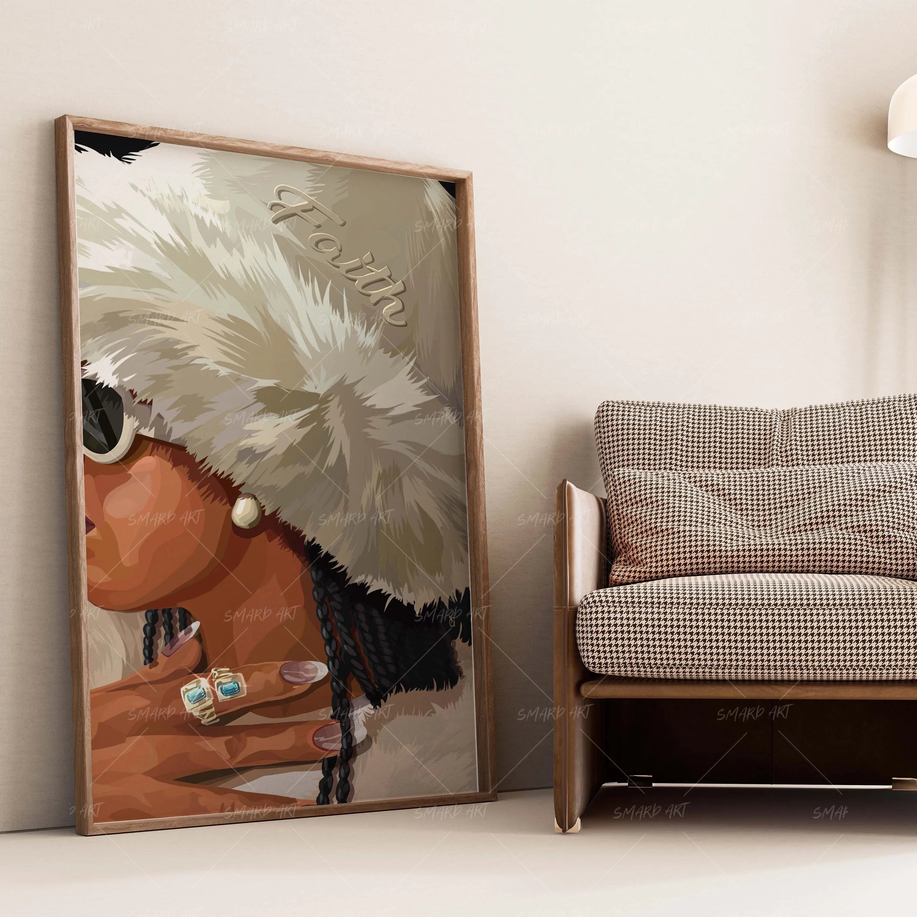 Faith & Fur-wall art print featuring decorative artistic design suitable for living rooms, offices, and schools by SmardArt. Elevate your space with Black wall art that speaks to culture, identity, and creativity. At Smard, we celebrate artistry made with melanin, bringing powerful and inspiring designs to life.