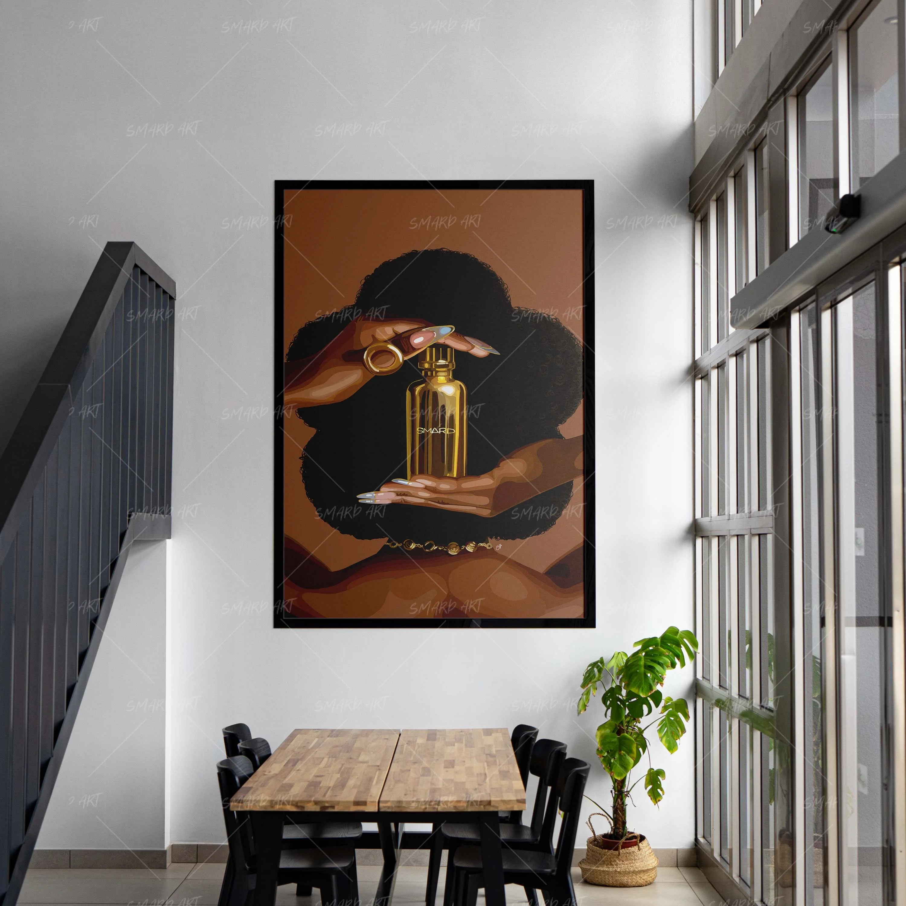 Flower Fro-wall art print featuring decorative artistic design suitable for living rooms, offices, and schools by SmardArt. Elevate your space with Black wall art that speaks to culture, identity, and creativity. At Smard, we celebrate artistry made with melanin, bringing powerful and inspiring designs to life.