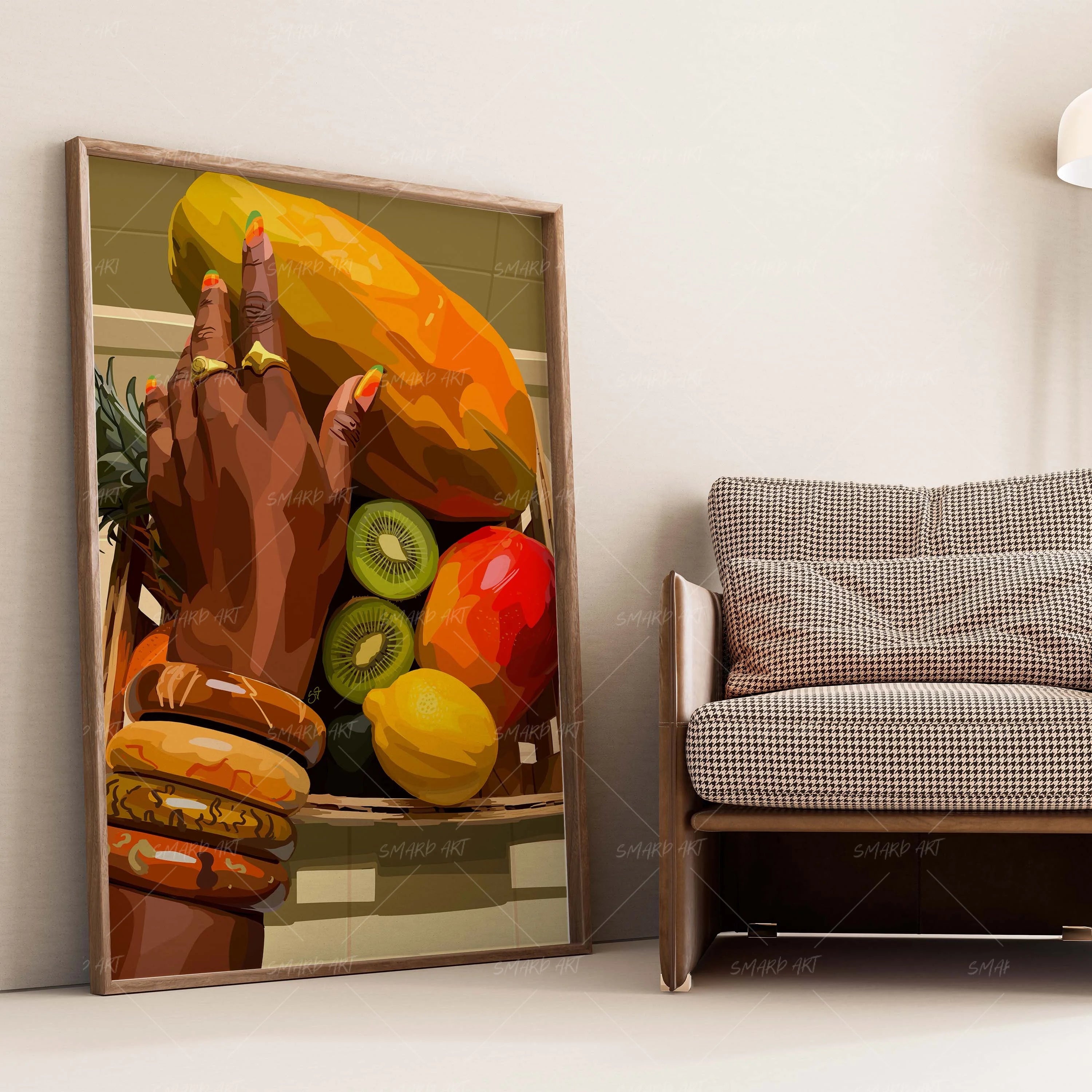 Fruity Day-wall art print featuring decorative artistic design suitable for living rooms, offices, and schools by SmardArt. Elevate your space with Black wall art that speaks to culture, identity, and creativity. At Smard, we celebrate artistry made with melanin, bringing powerful and inspiring designs to life.