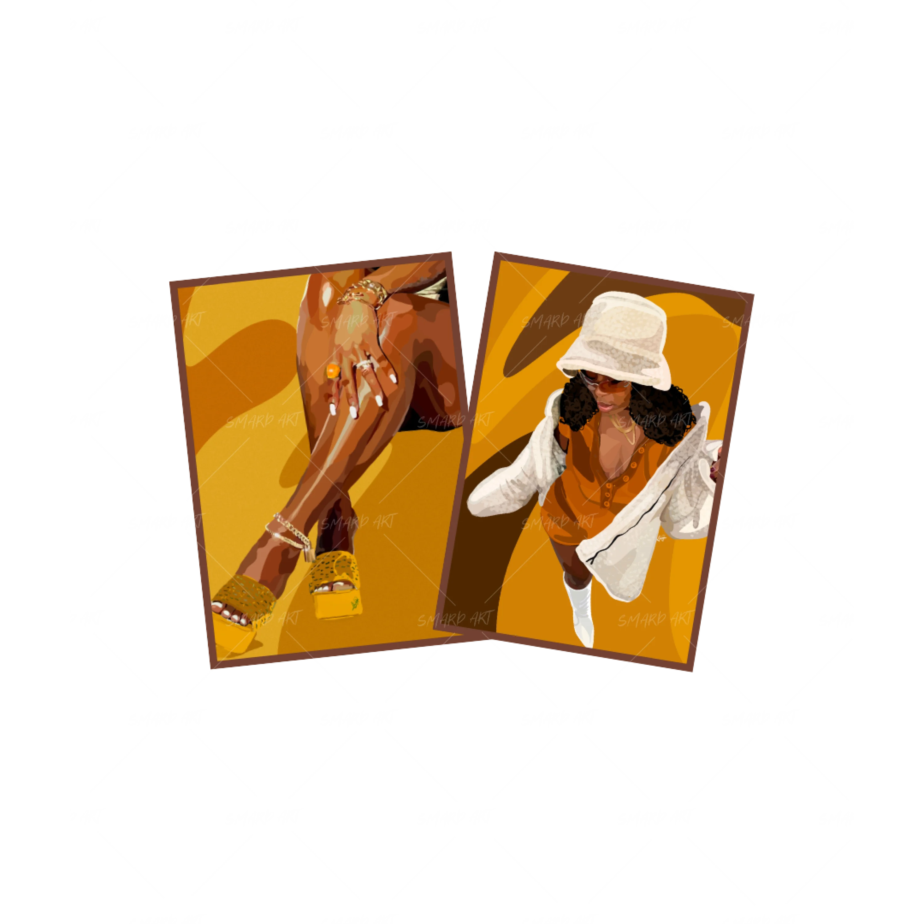 Art Print Bundle : Legs & Yellow Touch + Fashion Gyal II-wall art print featuring decorative artistic design suitable for living rooms, offices, and schools by SmardArt. Elevate your space with Black wall art that speaks to culture, identity, and creativity. At Smard, we celebrate artistry made with melanin, bringing powerful and inspiring designs to life.
