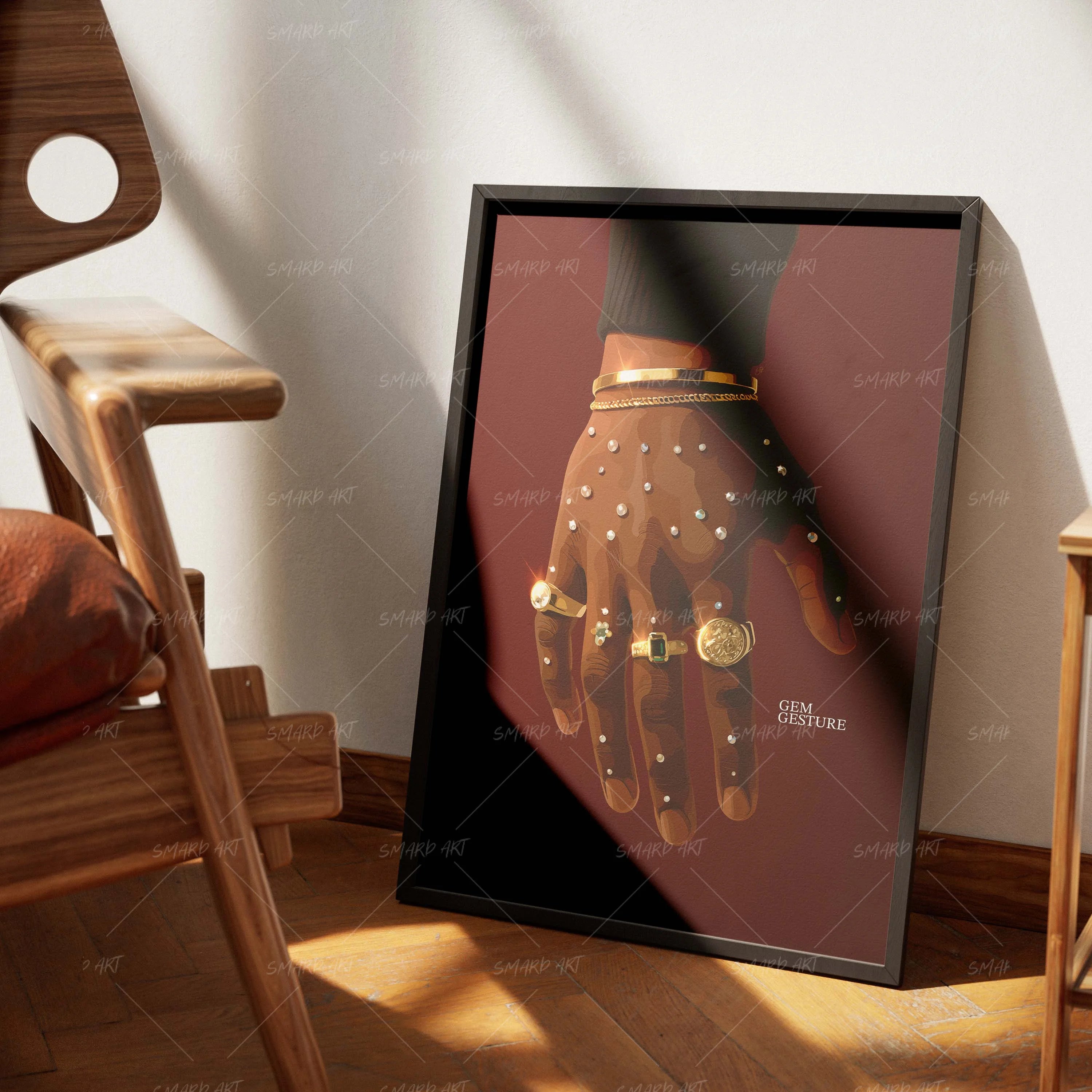 Gem Gesture-wall art print featuring decorative artistic design suitable for living rooms, offices, and schools by SmardArt. Elevate your space with Black wall art that speaks to culture, identity, and creativity. At Smard, we celebrate artistry made with melanin, bringing powerful and inspiring designs to life.