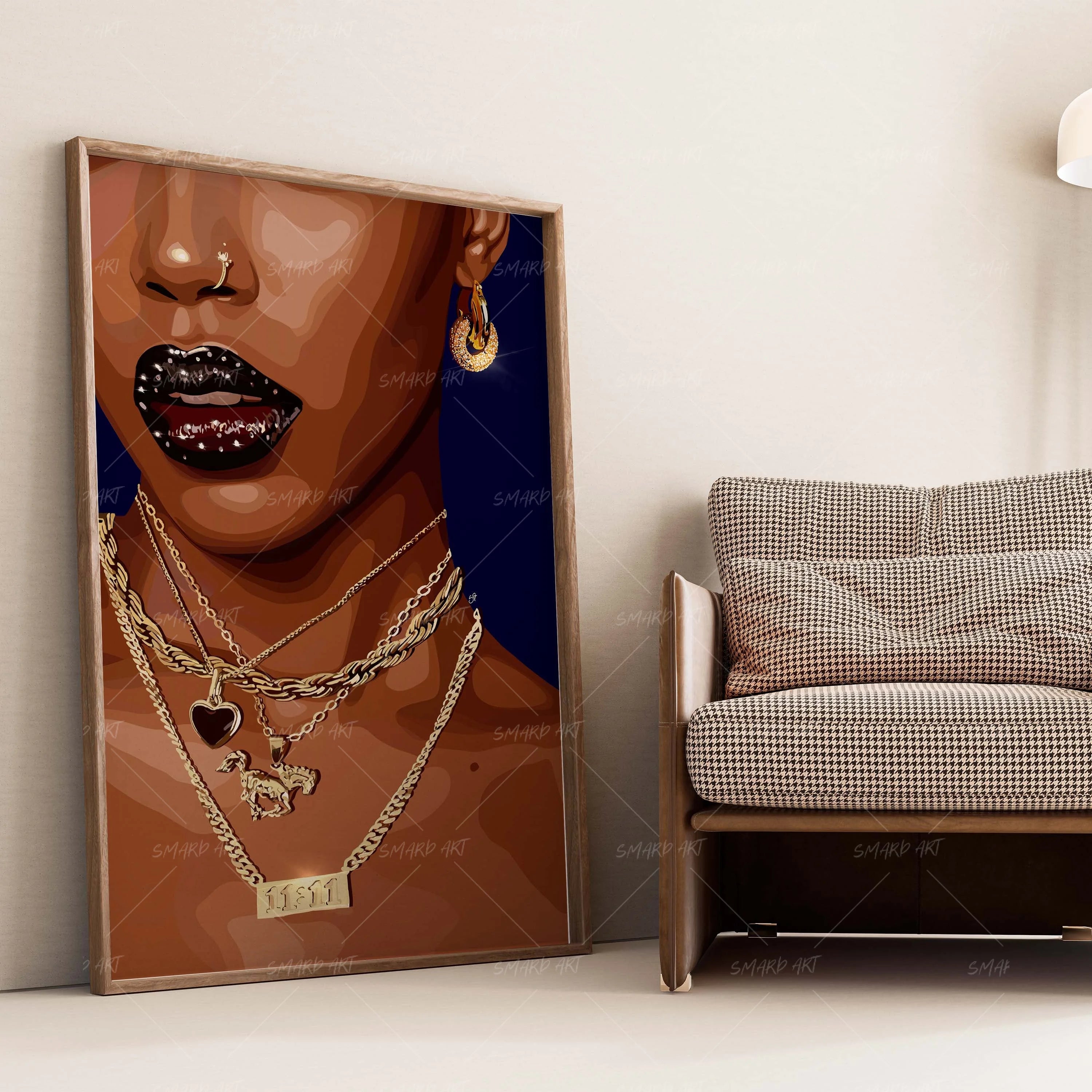 Gem Kiss-wall art print featuring decorative artistic design suitable for living rooms, offices, and schools by SmardArt. Elevate your space with Black wall art that speaks to culture, identity, and creativity. At Smard, we celebrate artistry made with melanin, bringing powerful and inspiring designs to life.