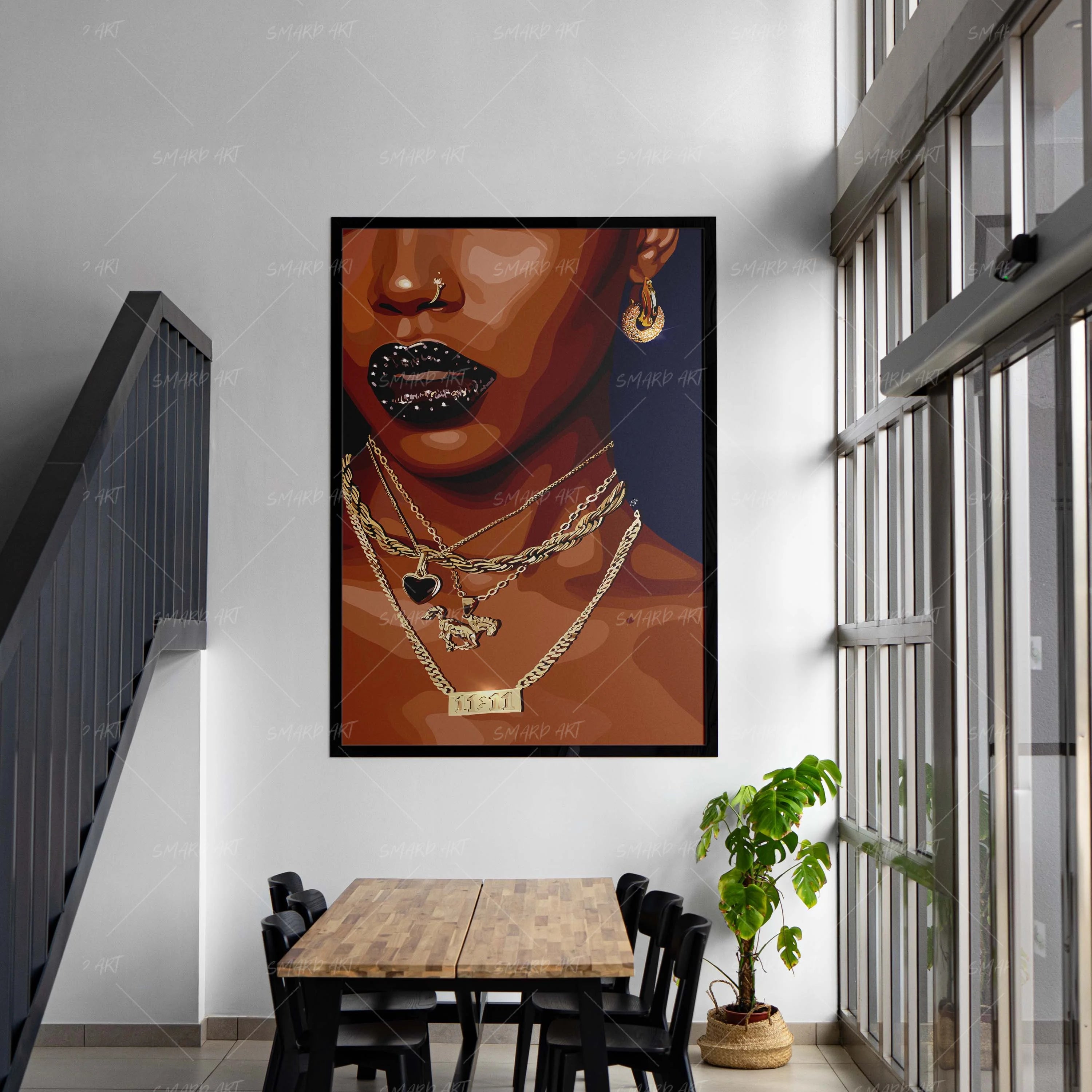 Gem Kiss-wall art print featuring decorative artistic design suitable for living rooms, offices, and schools by SmardArt. Elevate your space with Black wall art that speaks to culture, identity, and creativity. At Smard, we celebrate artistry made with melanin, bringing powerful and inspiring designs to life.