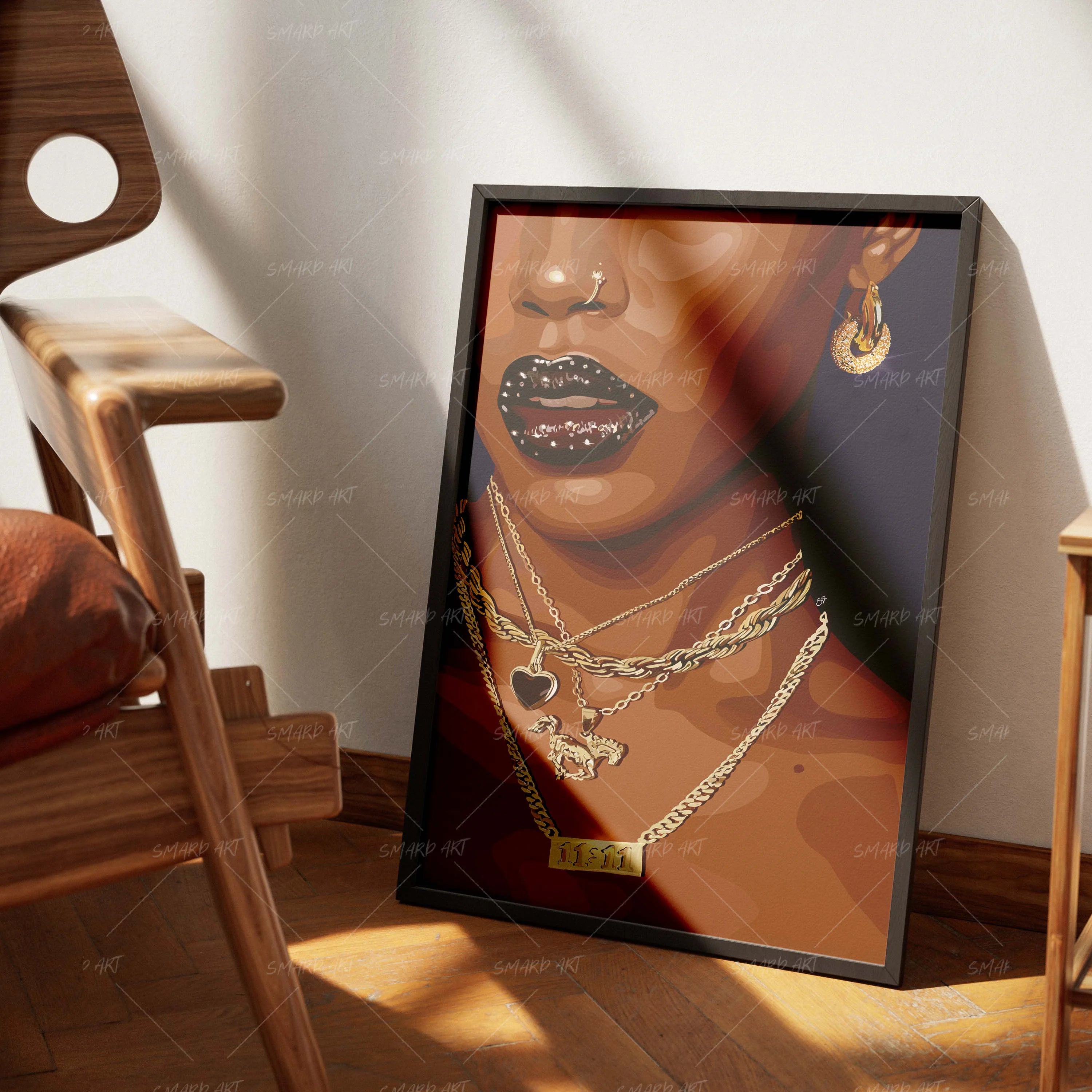 Gem Kiss-wall art print featuring decorative artistic design suitable for living rooms, offices, and schools by SmardArt. Elevate your space with Black wall art that speaks to culture, identity, and creativity. At Smard, we celebrate artistry made with melanin, bringing powerful and inspiring designs to life.
