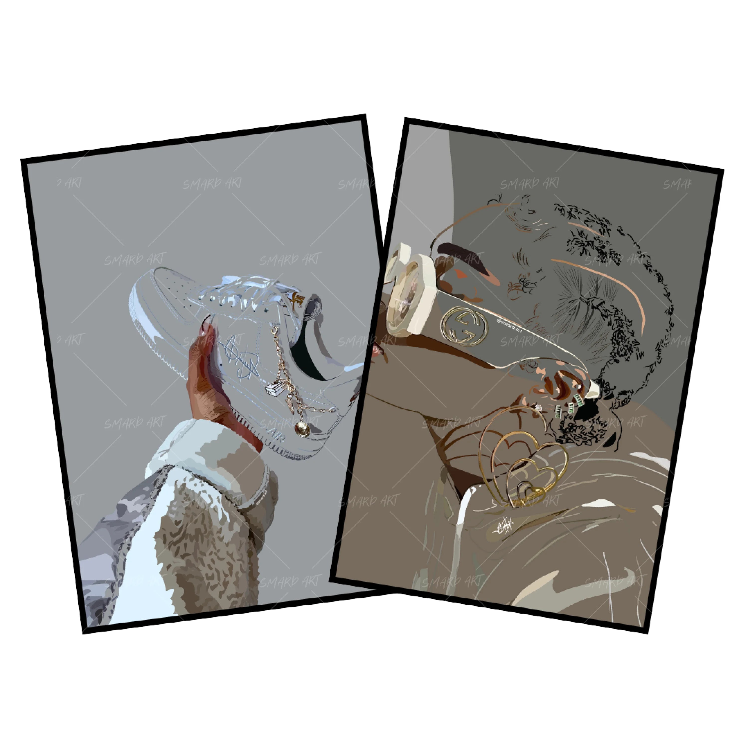 Art Print Bundle : New Air F + Heat & Cold The WIP-wall art print featuring decorative artistic design suitable for living rooms, offices, and schools by SmardArt. Elevate your space with Black wall art that speaks to culture, identity, and creativity. At Smard, we celebrate artistry made with melanin, bringing powerful and inspiring designs to life.